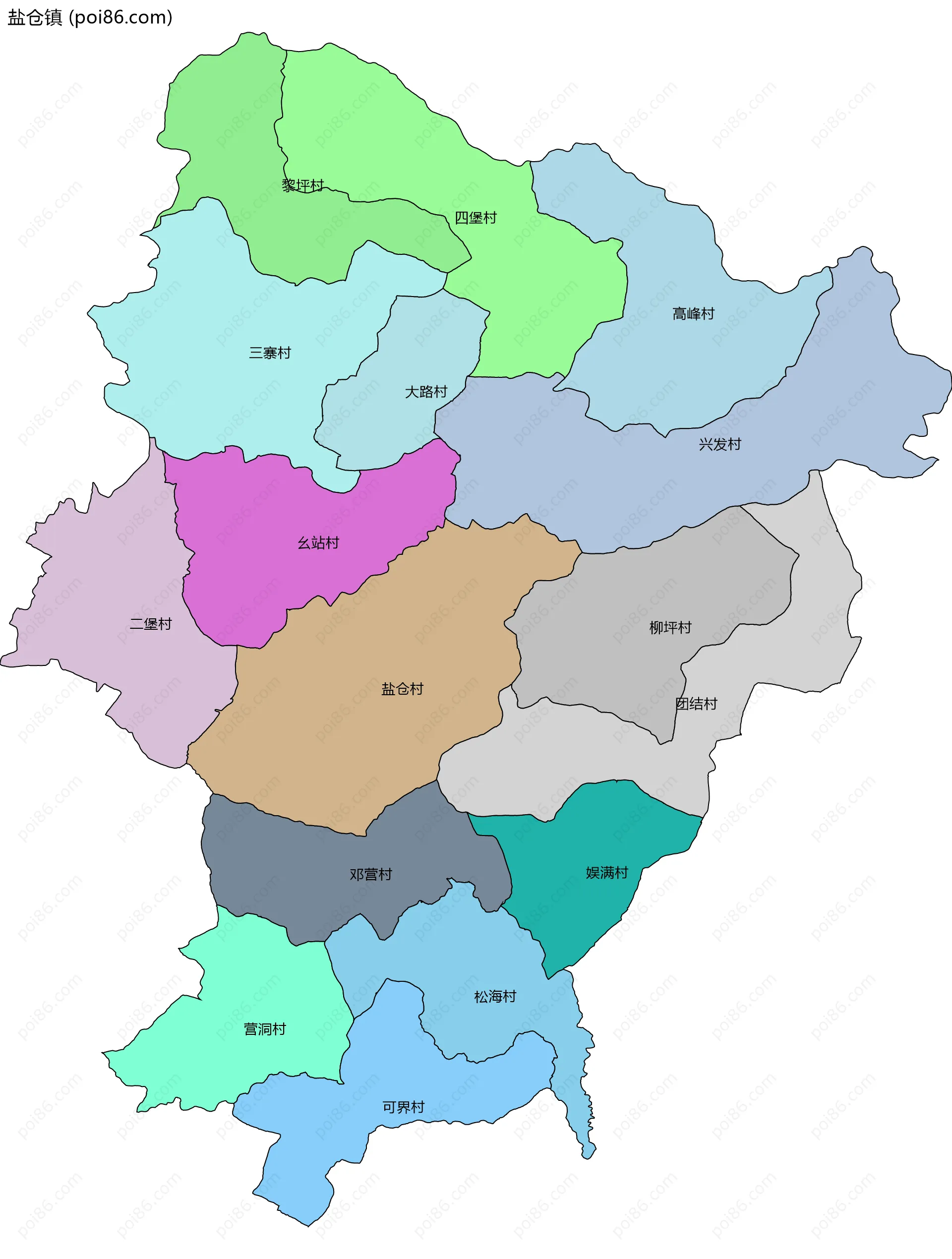 盐仓镇边界地图(五级行政区划)