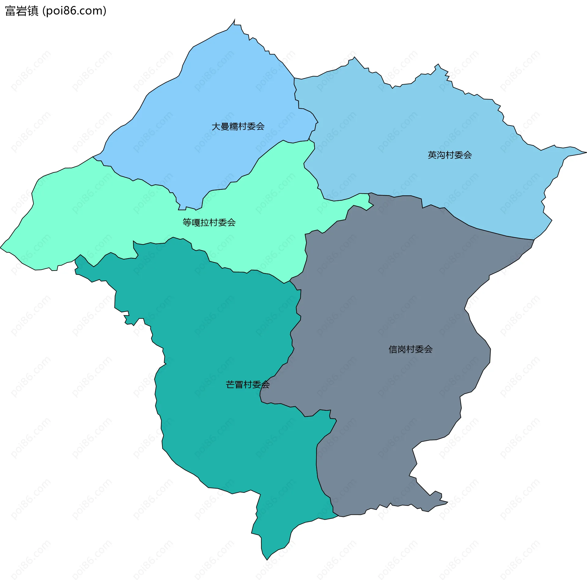 富岩镇边界地图(五级行政区划)