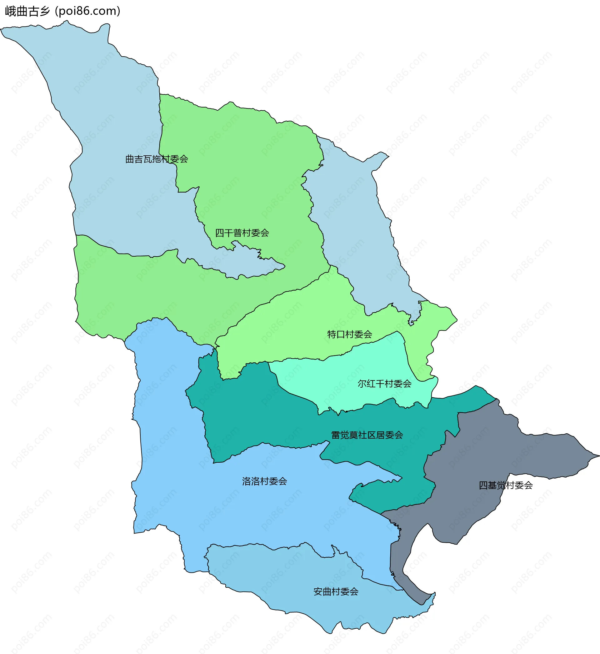 峨曲古乡边界地图(五级行政区划)