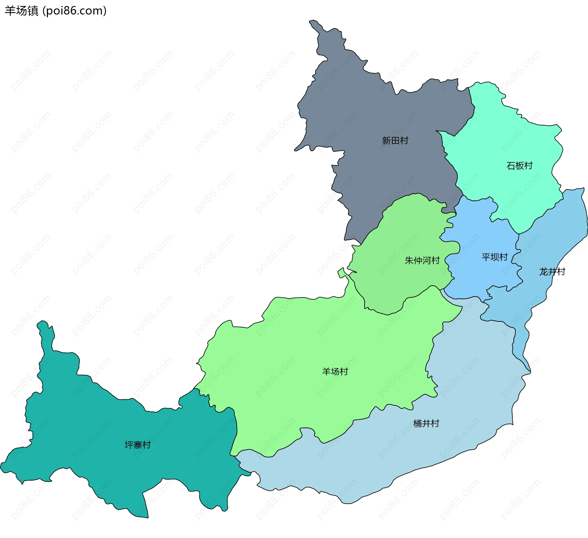 羊场镇边界地图(五级行政区划)