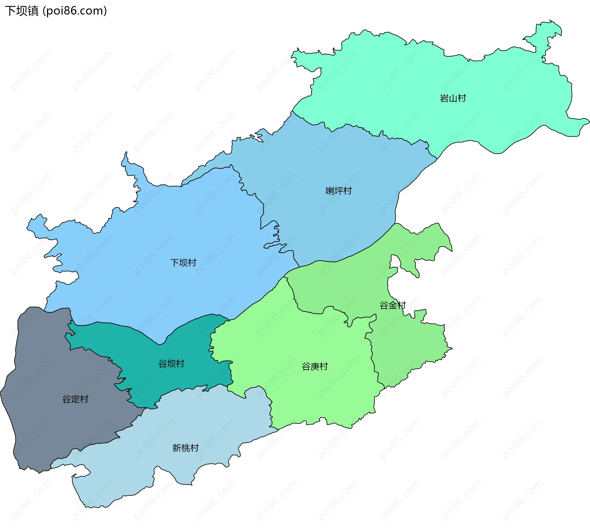 下坝镇边界地图(五级行政区划)