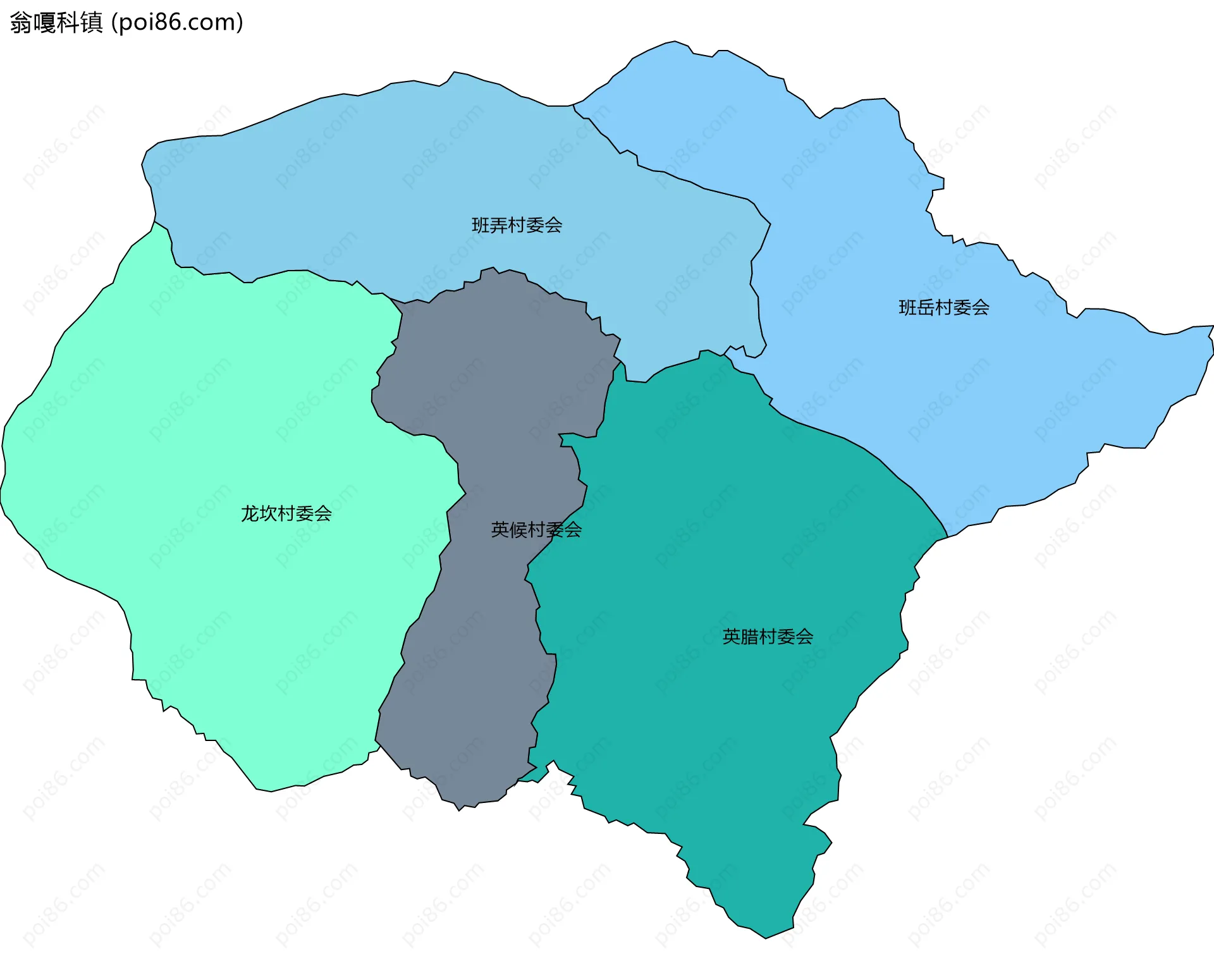 翁嘎科镇边界地图(五级行政区划)