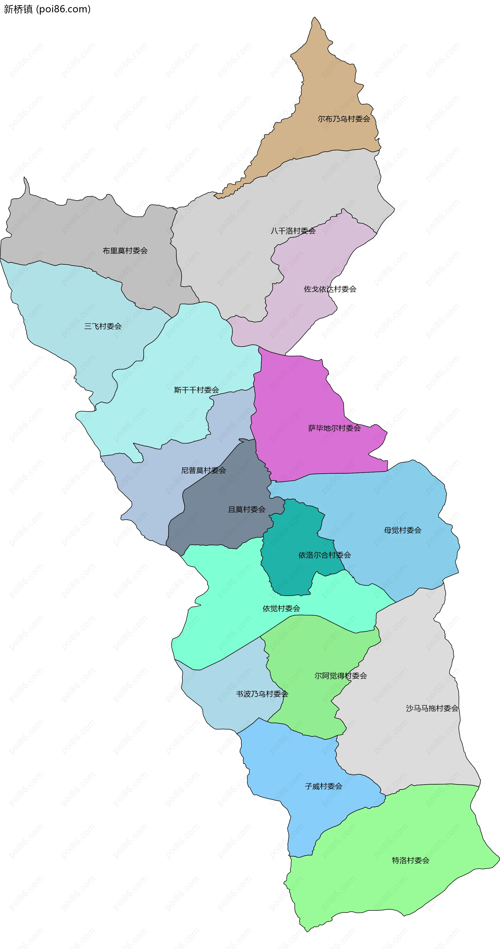 新桥镇边界地图(五级行政区划)