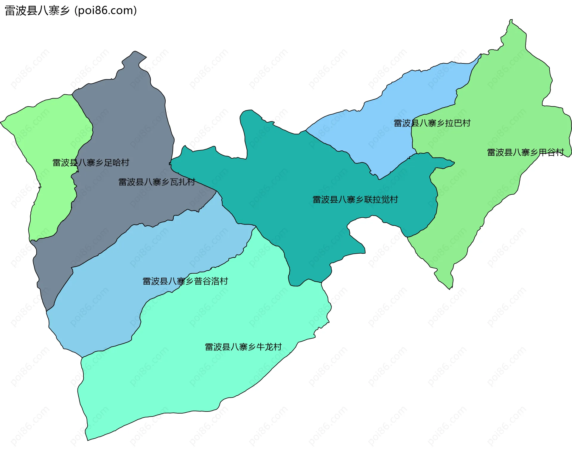 雷波县八寨乡边界地图(五级行政区划)