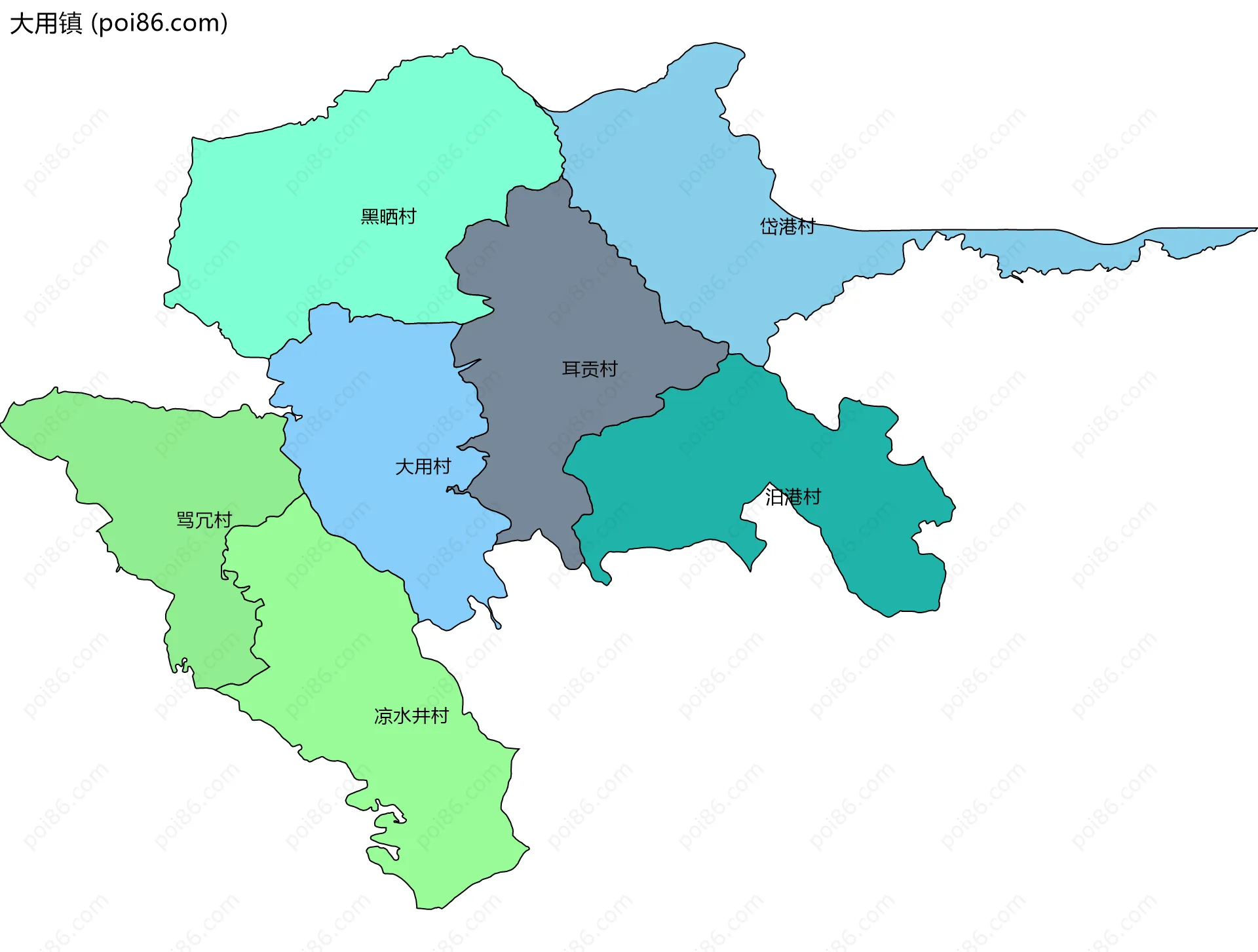 大用镇边界地图(五级行政区划)