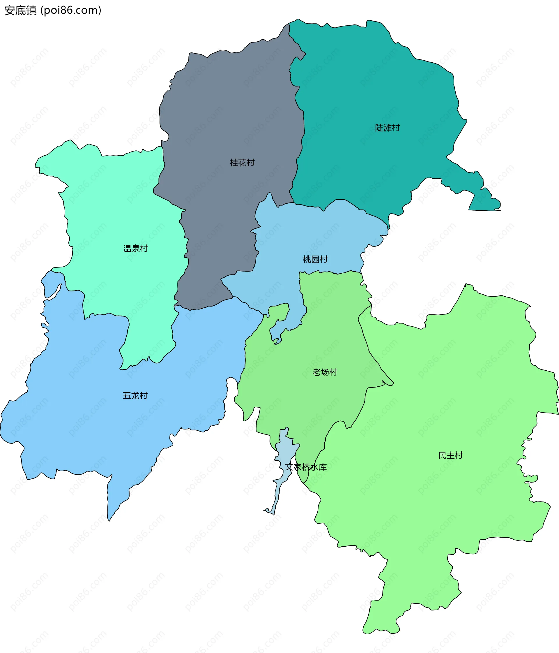 安底镇边界地图(五级行政区划)