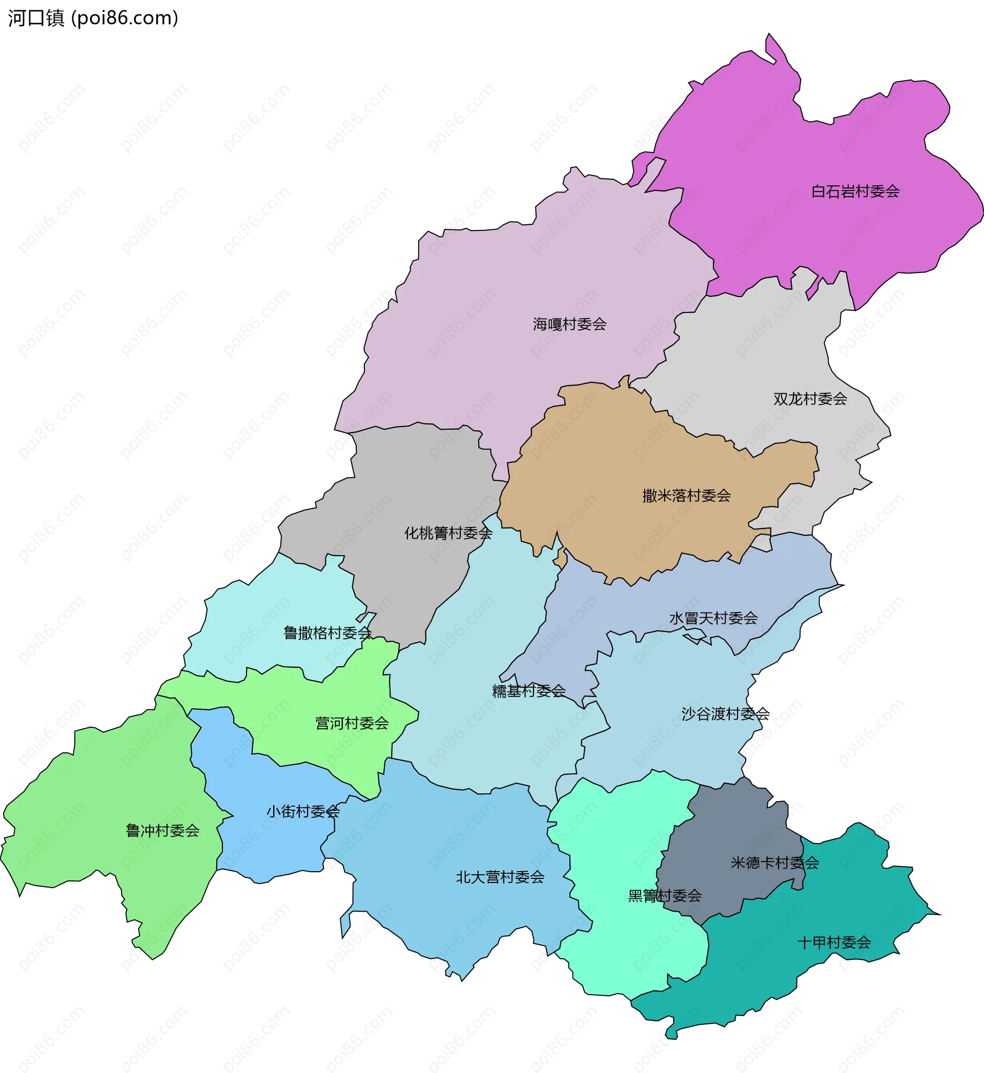 河口镇边界地图(五级行政区划)