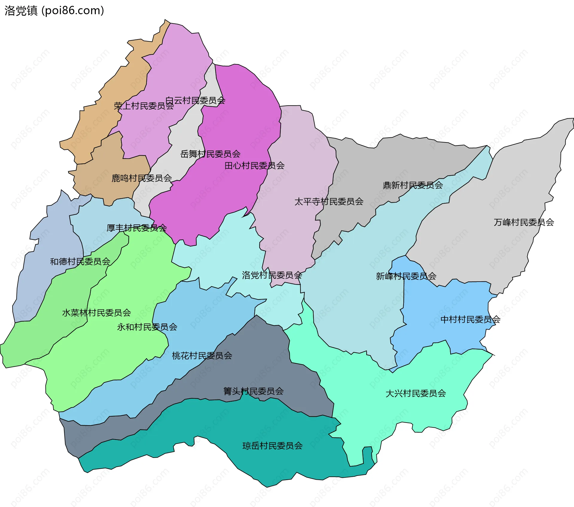 洛党镇边界地图(五级行政区划)