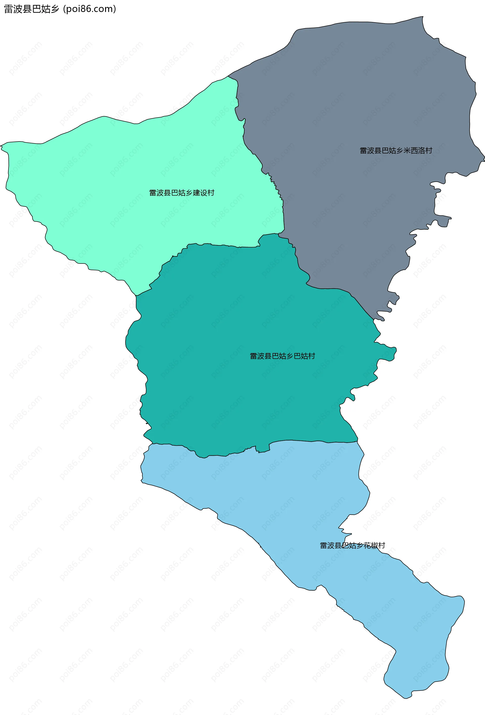 雷波县巴姑乡边界地图(五级行政区划)