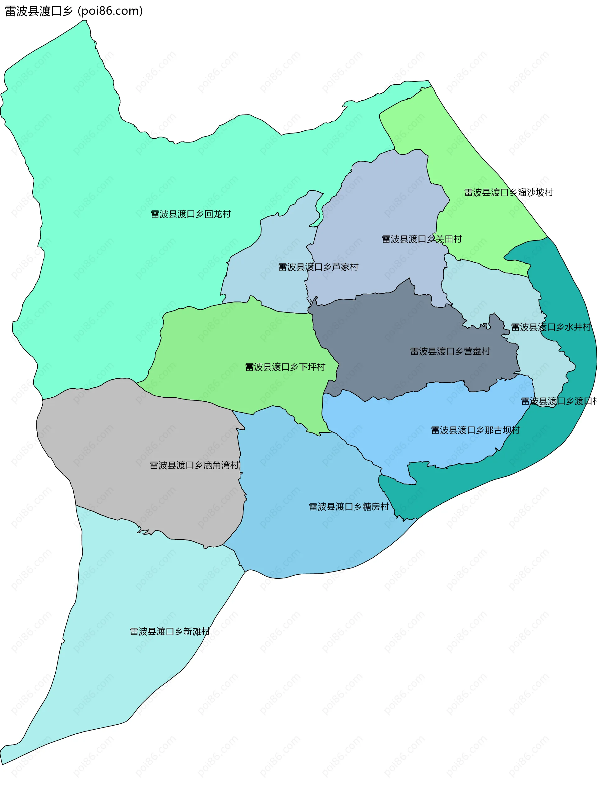雷波县渡口乡边界地图(五级行政区划)