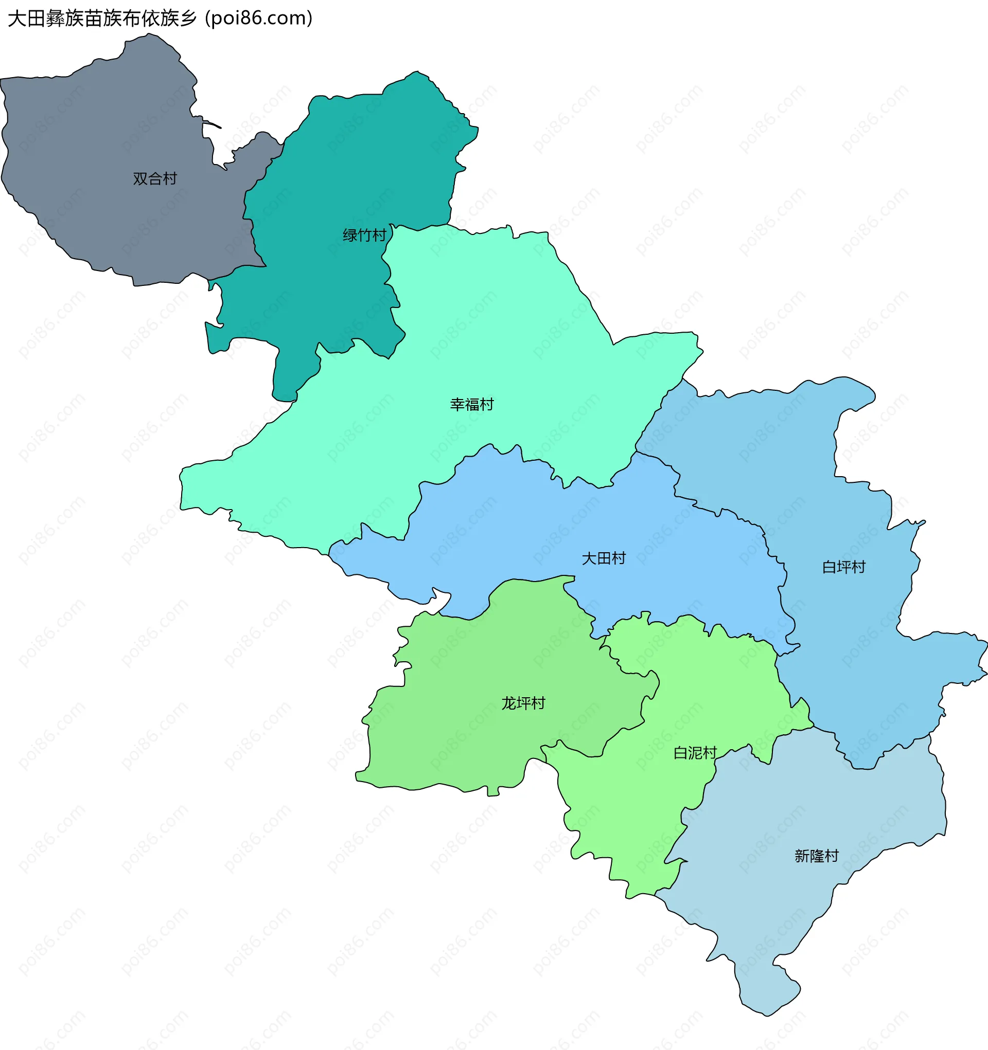 大田彝族苗族布依族乡边界地图(五级行政区划)