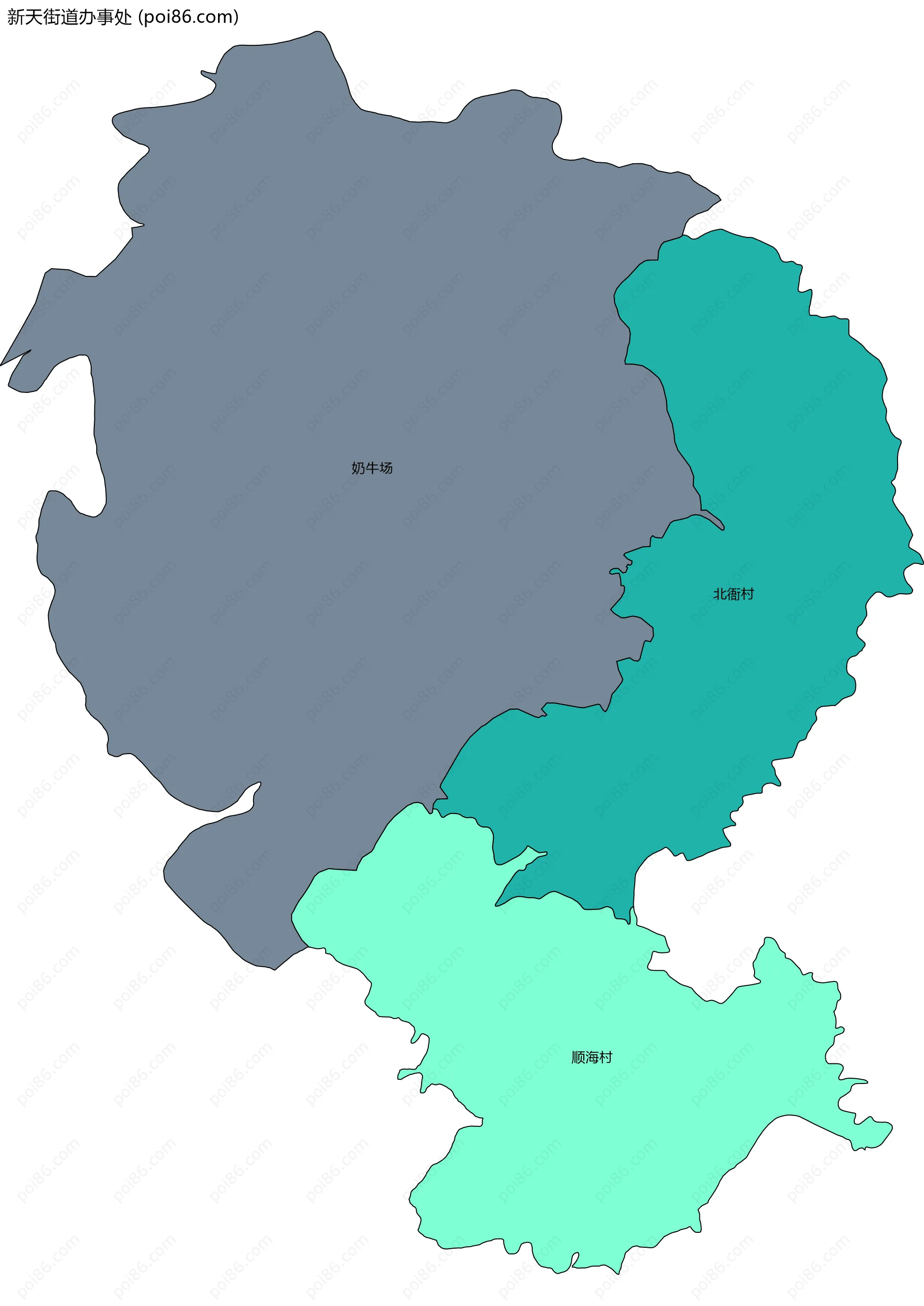 新天街道办事处边界地图(五级行政区划)