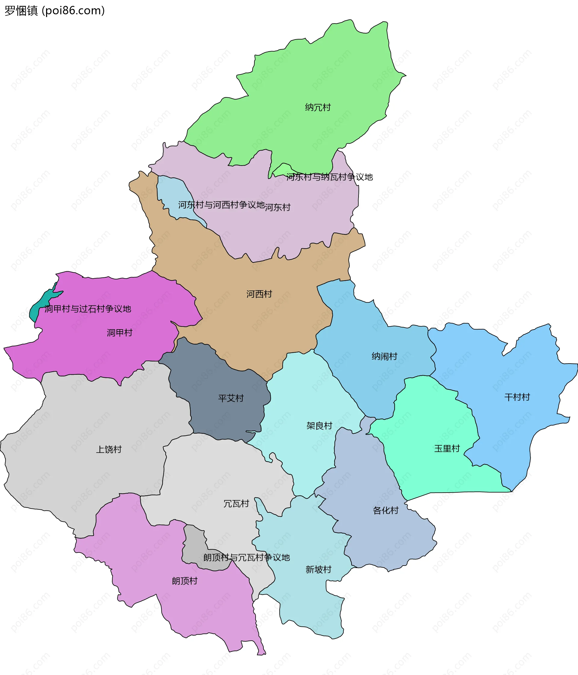 罗悃镇边界地图(五级行政区划)
