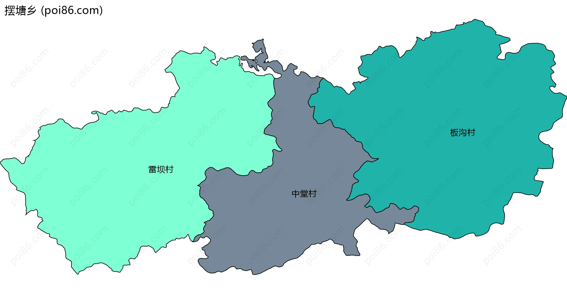 摆塘乡边界地图(五级行政区划)