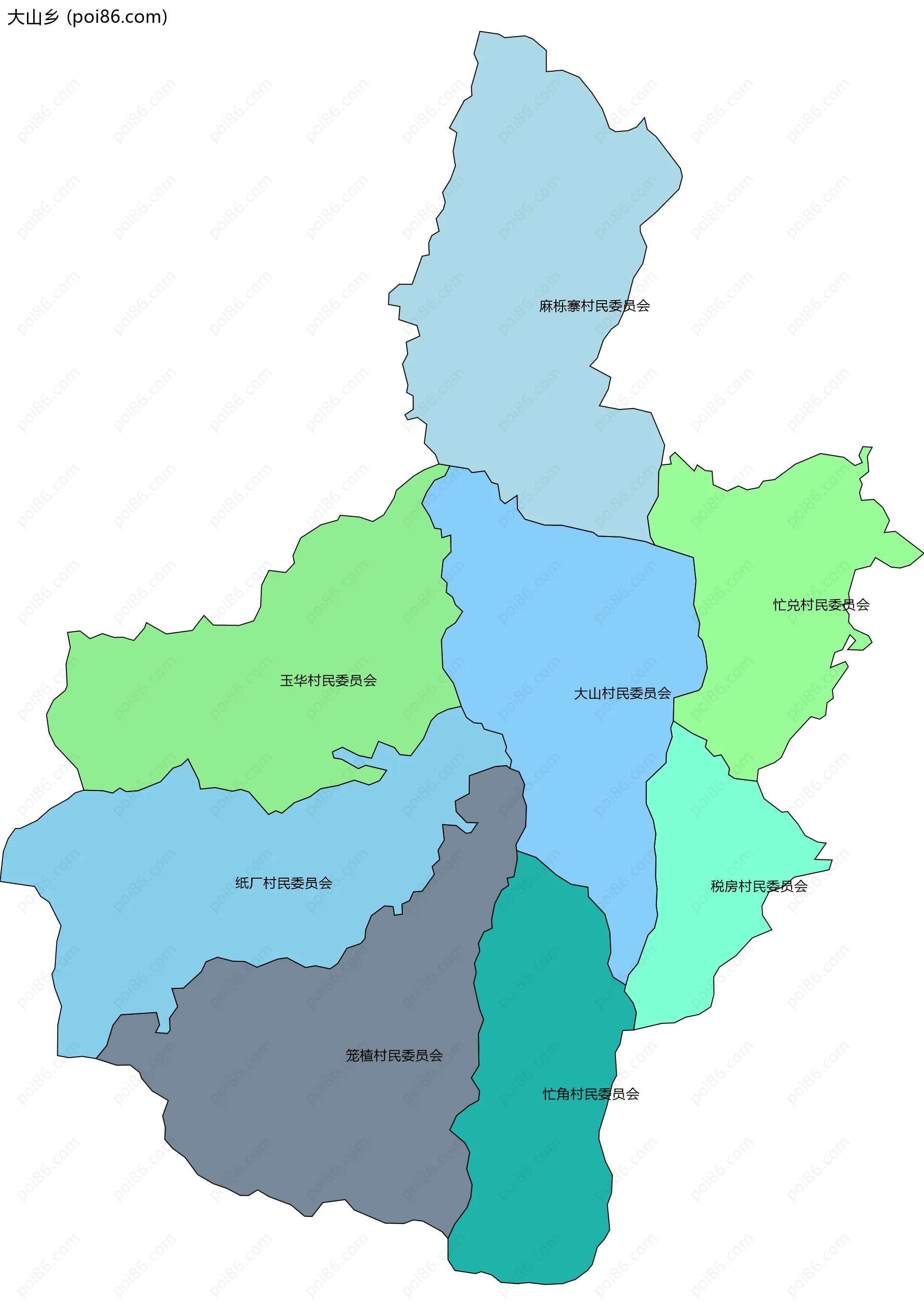 大山乡边界地图(五级行政区划)