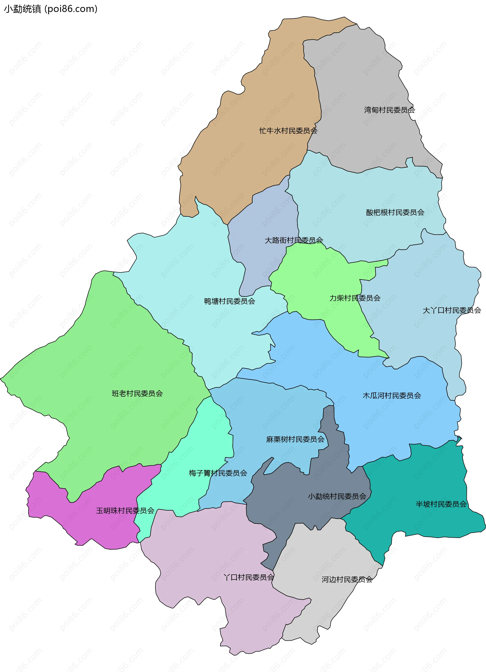 小勐统镇边界地图(五级行政区划)