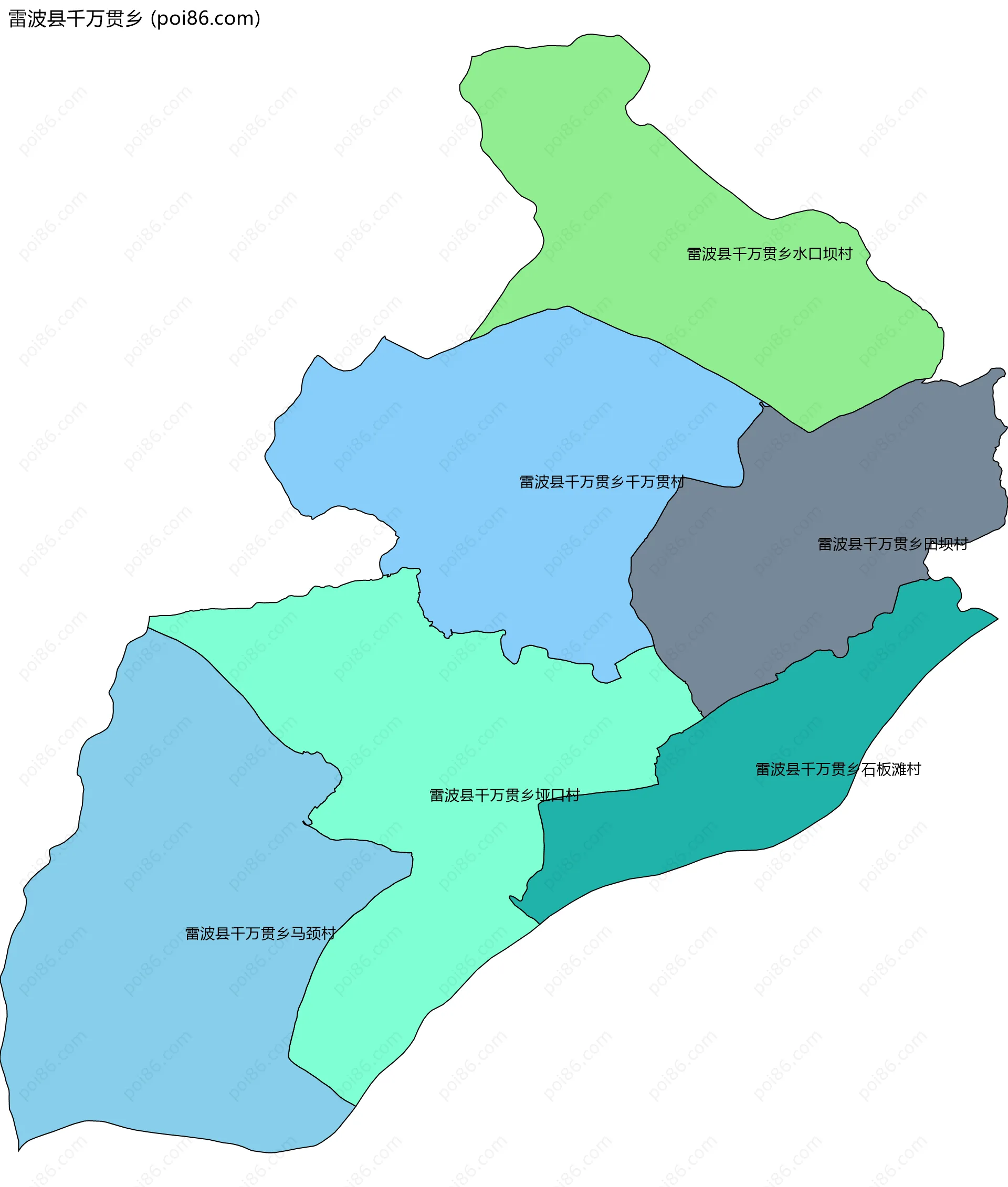 雷波县千万贯乡边界地图(五级行政区划)