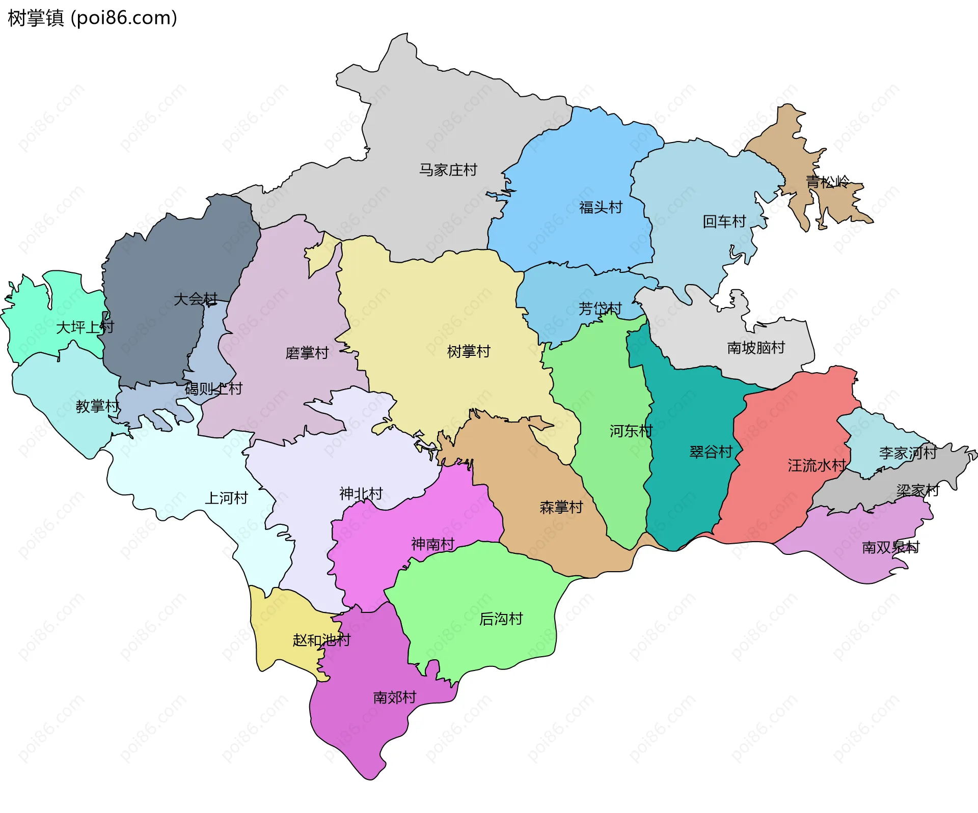 树掌镇边界地图(五级行政区划)