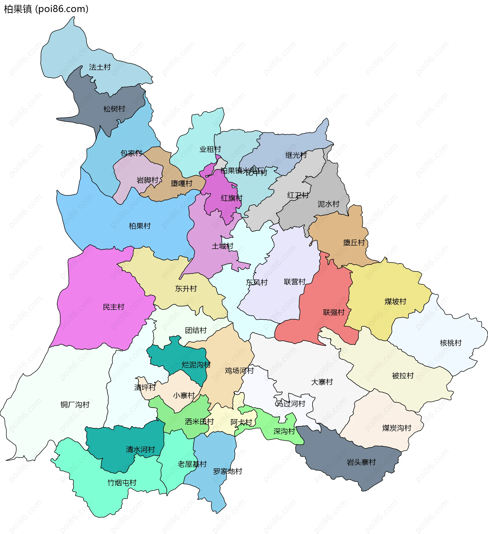 柏果镇边界地图(五级行政区划)