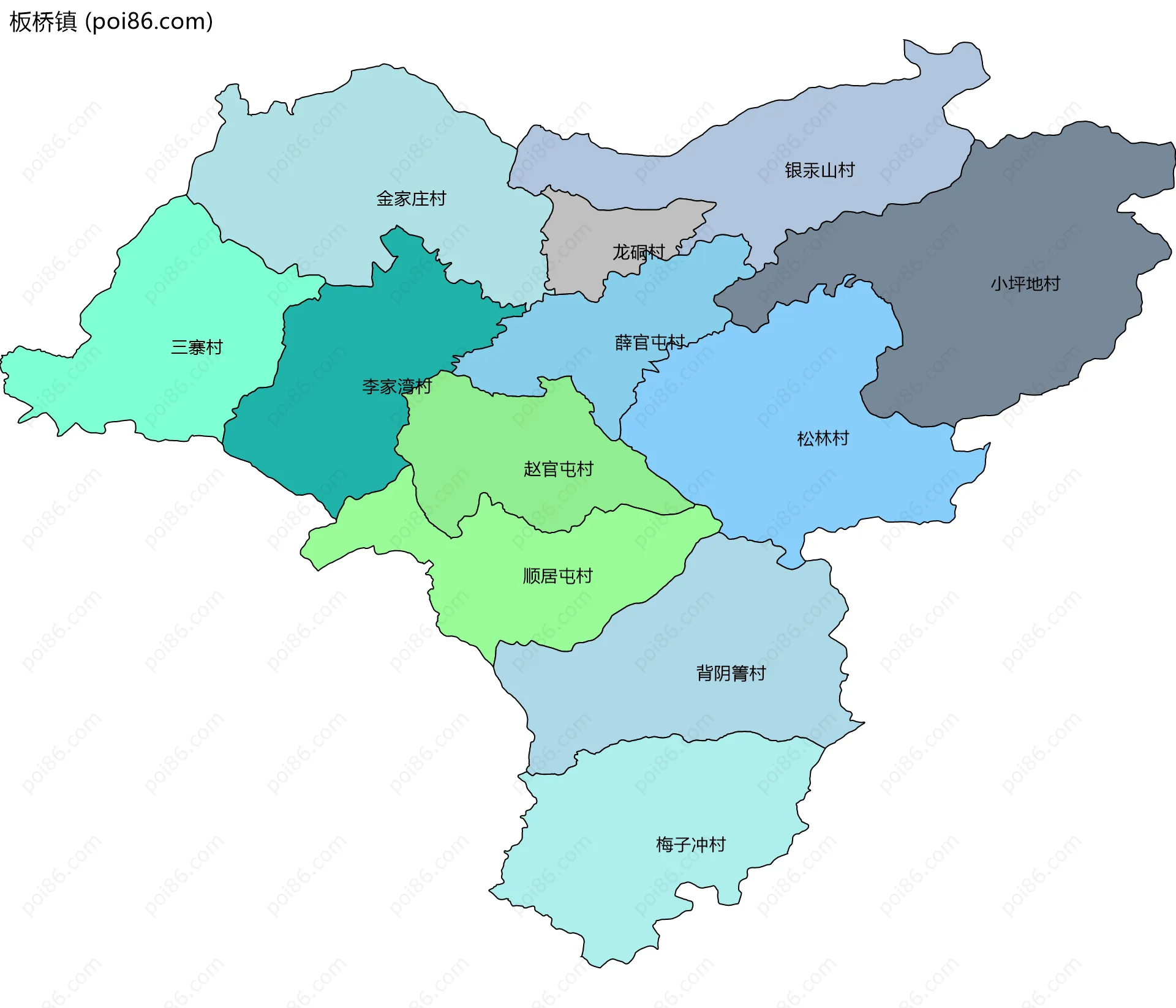 板桥镇边界地图(五级行政区划)