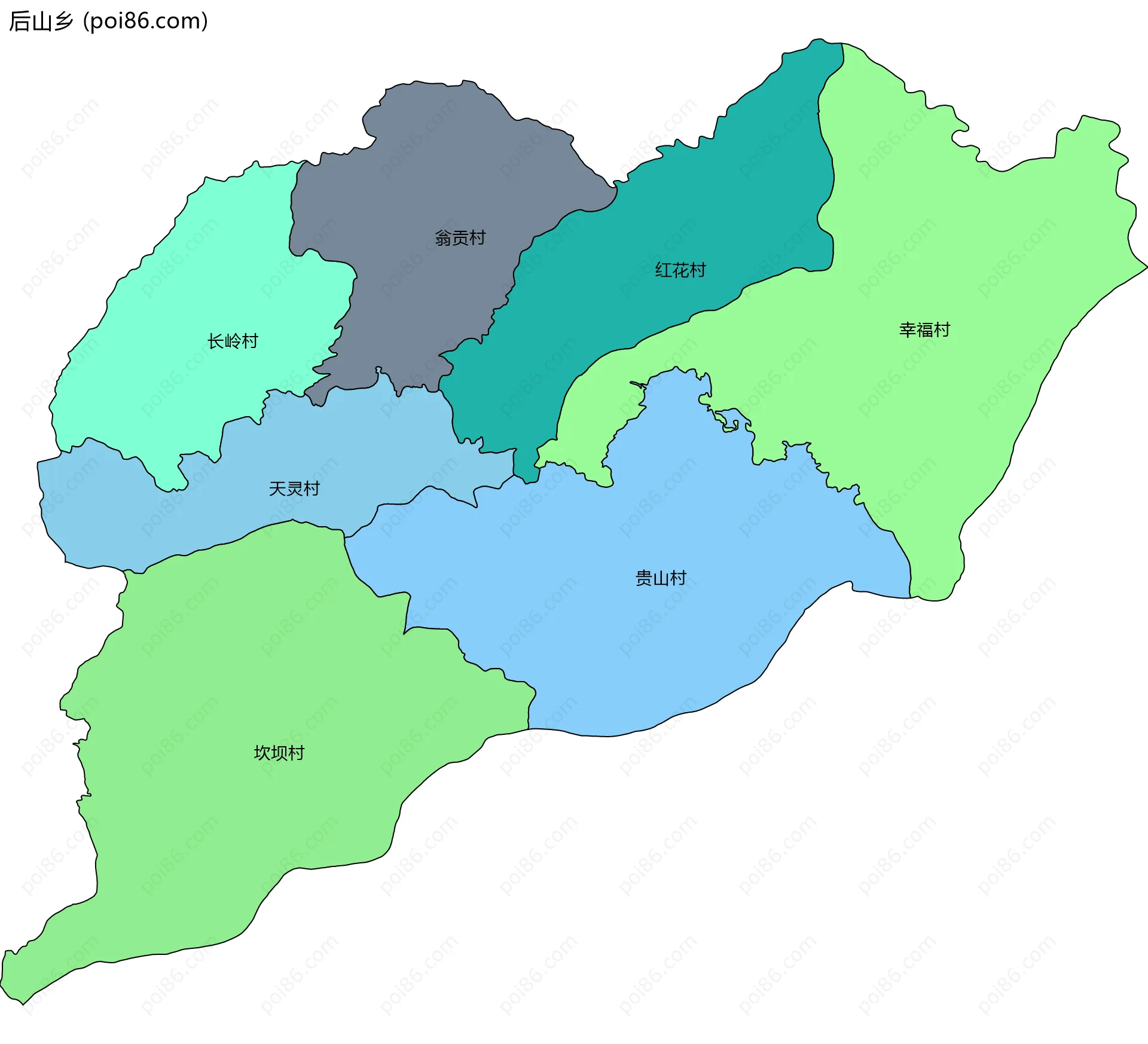 后山乡边界地图(五级行政区划)