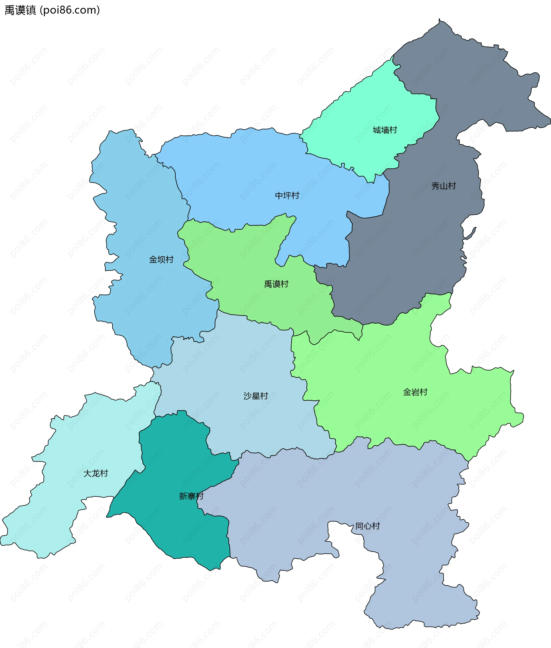禹谟镇边界地图(五级行政区划)