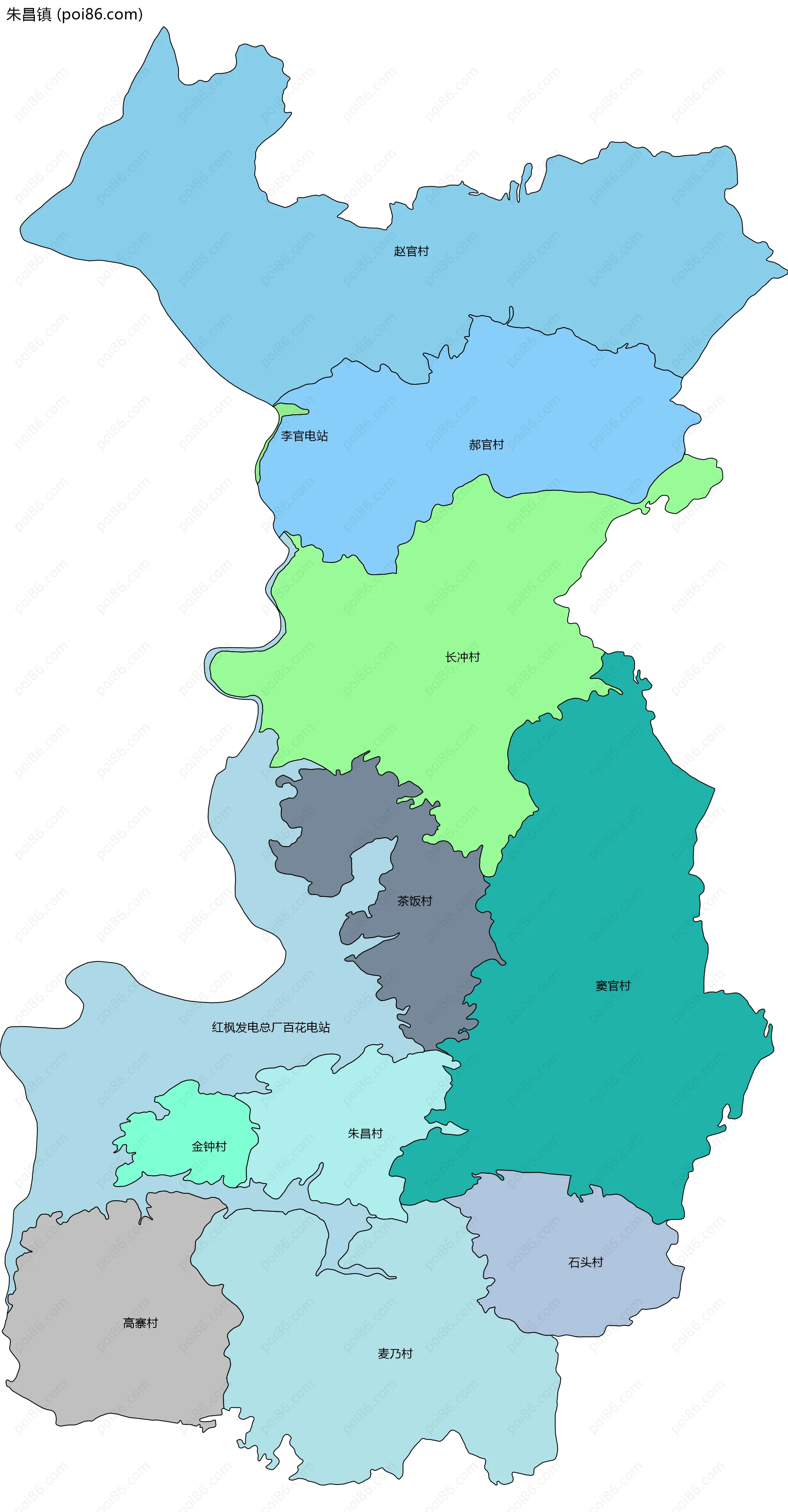 朱昌镇边界地图(五级行政区划)