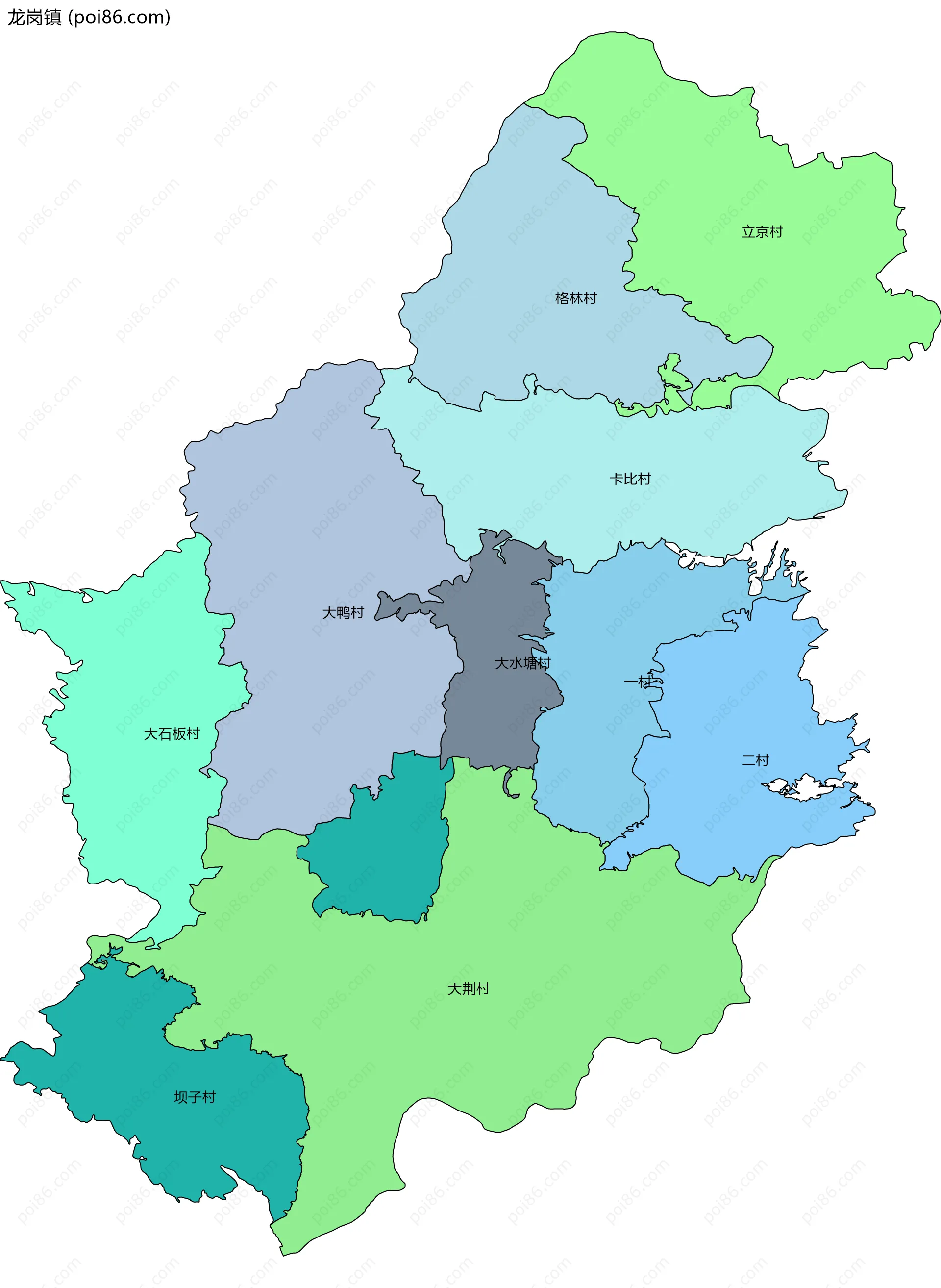 龙岗镇边界地图(五级行政区划)
