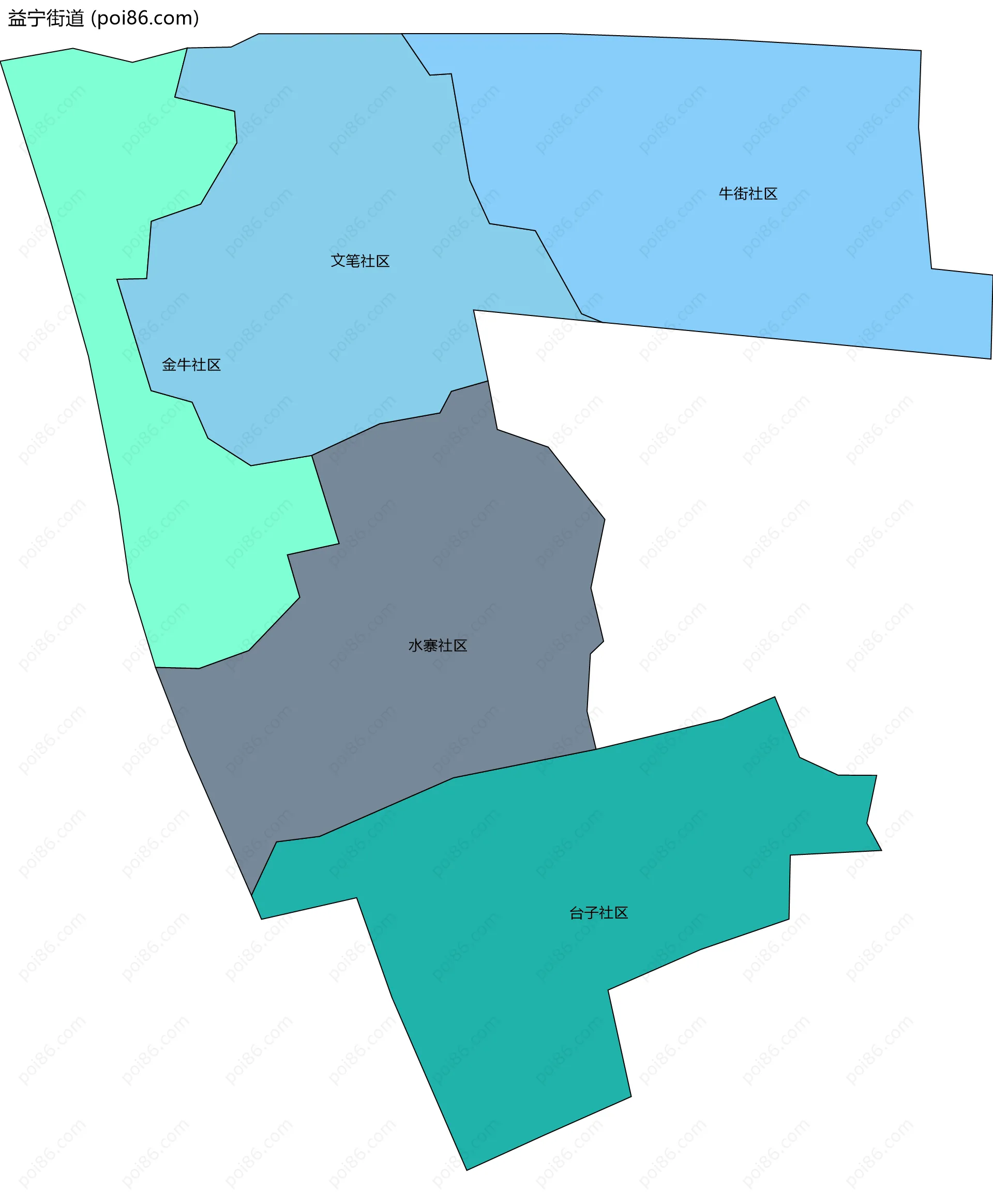 益宁街道边界地图(五级行政区划)