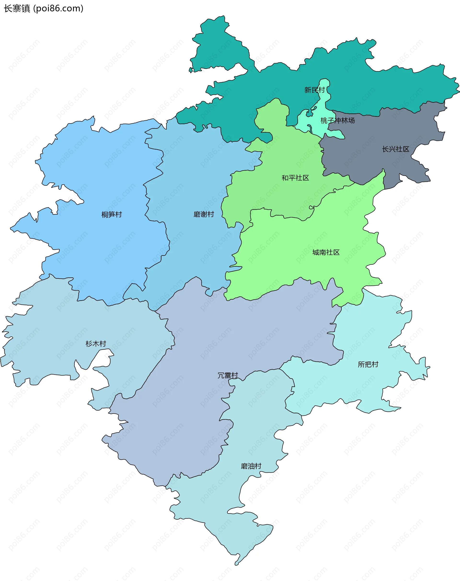 长寨镇边界地图(五级行政区划)