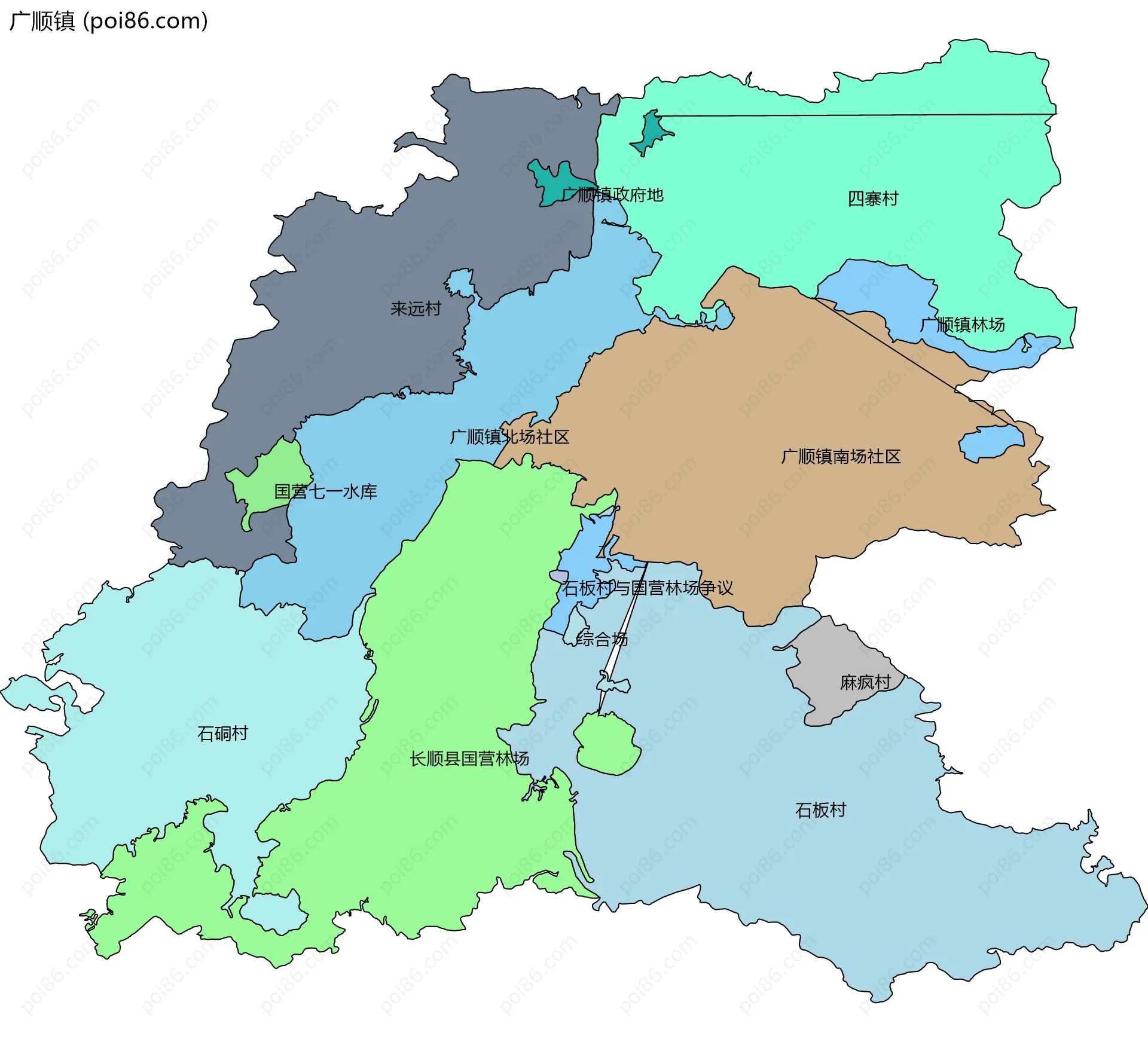 广顺镇边界地图(五级行政区划)