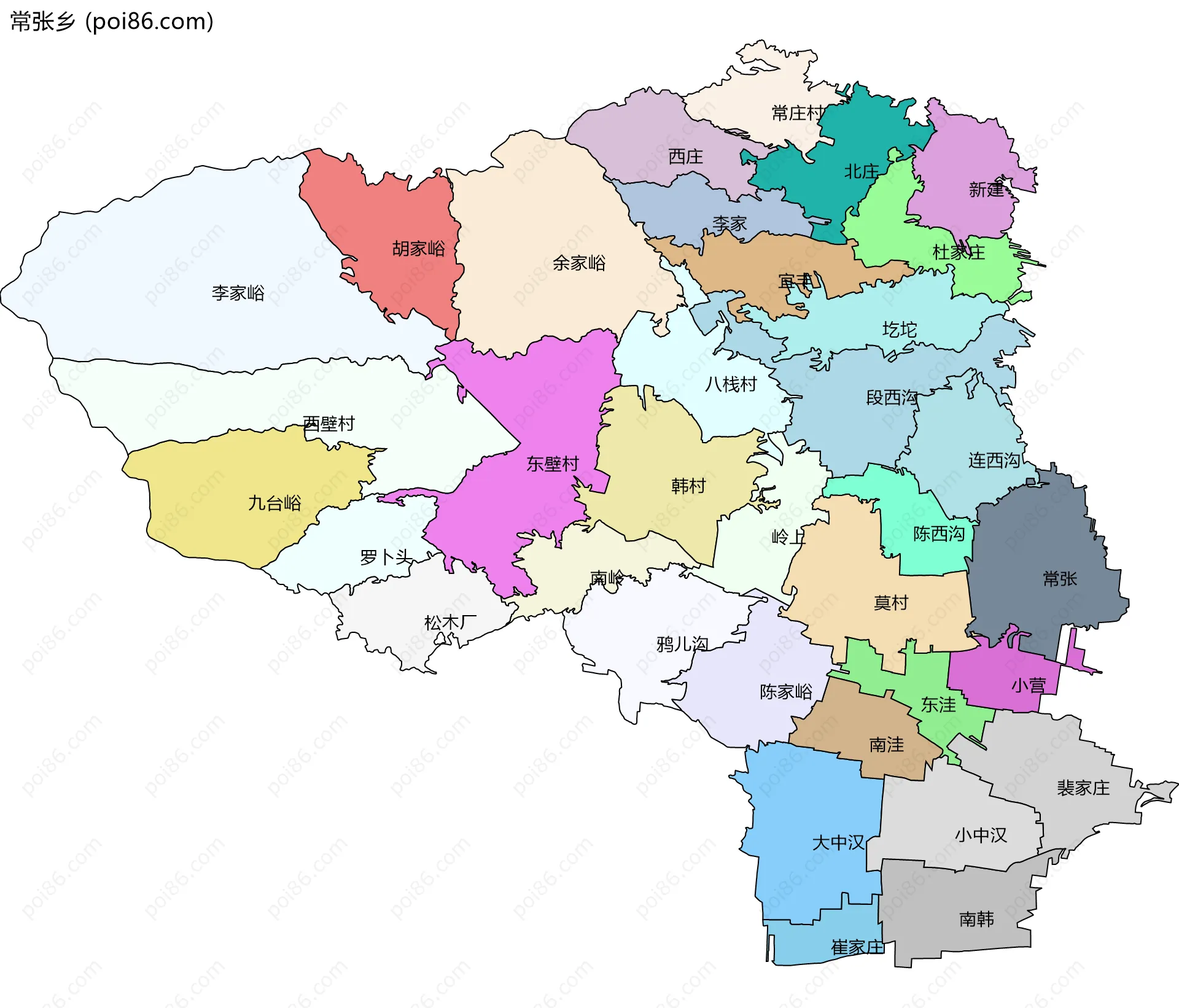 常张乡边界地图(五级行政区划)