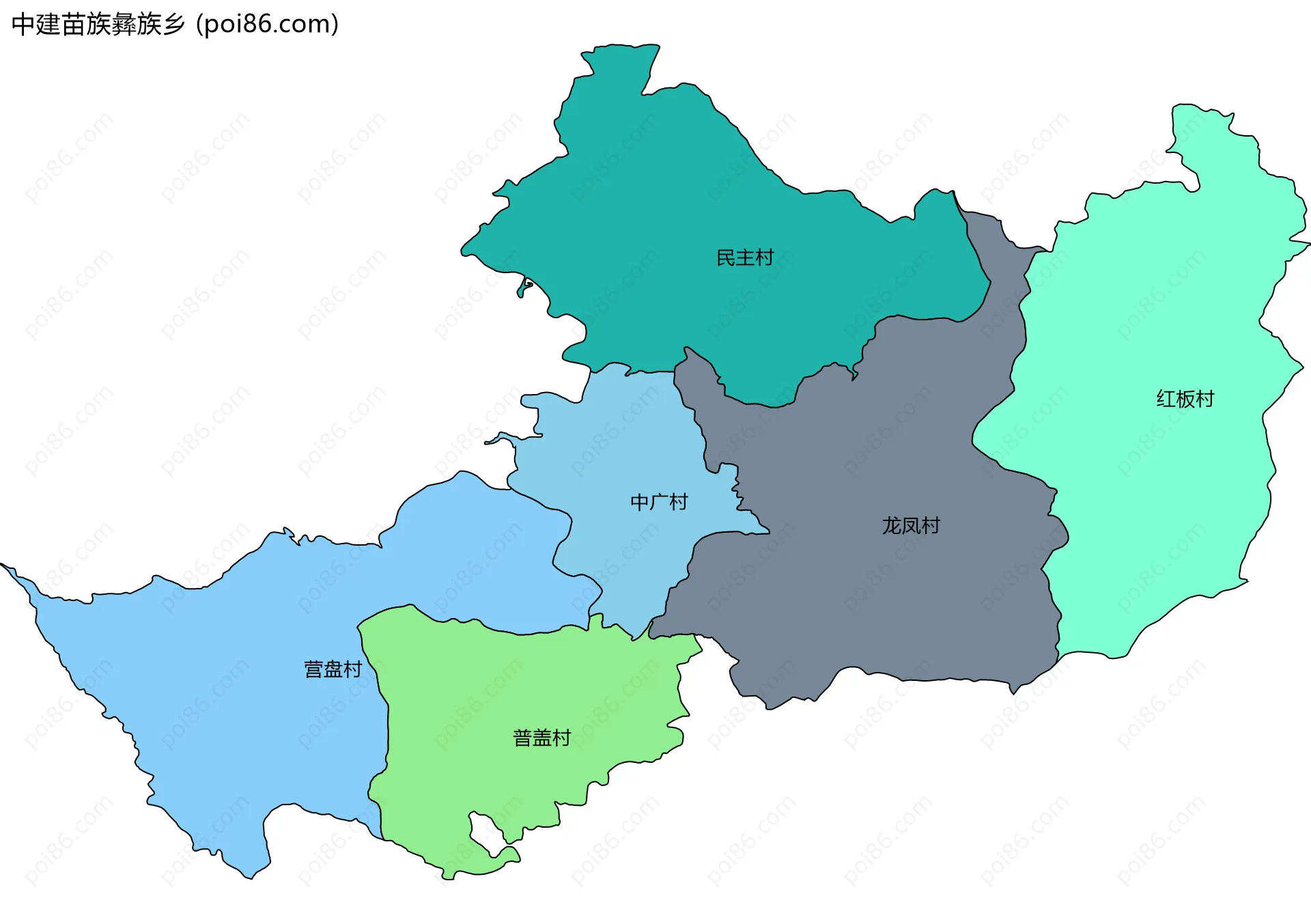 中建苗族彝族乡边界地图(五级行政区划)