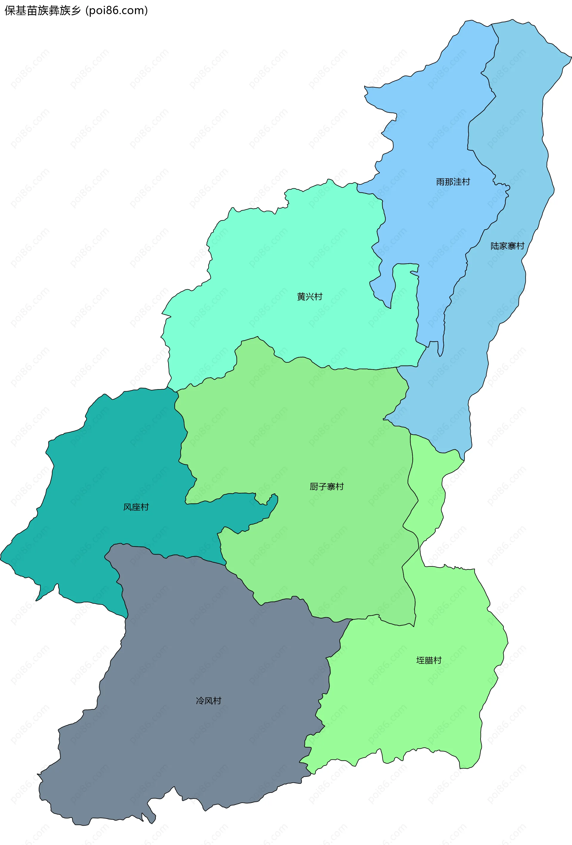 保基苗族彝族乡边界地图(五级行政区划)