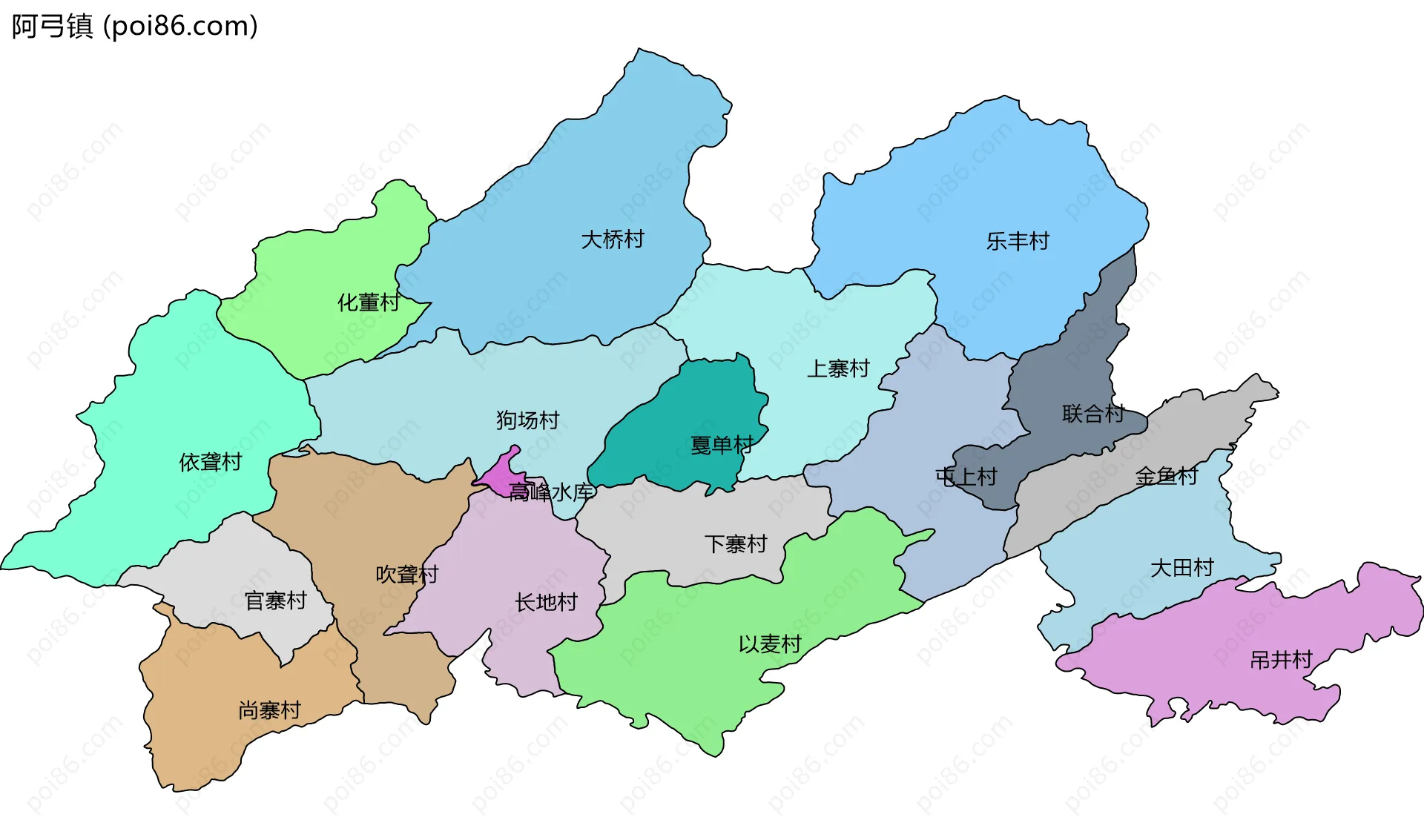 阿弓镇边界地图(五级行政区划)