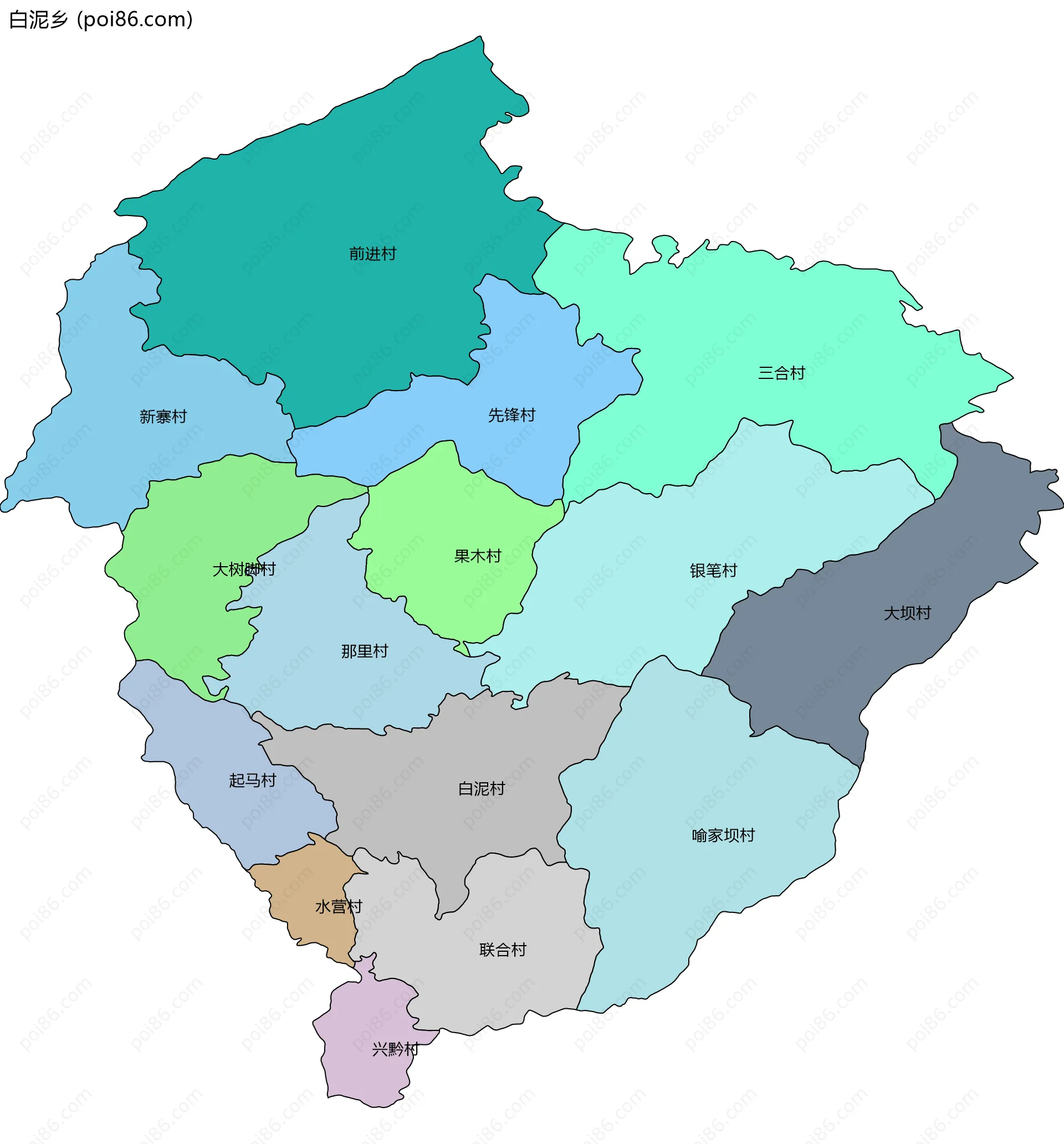 白泥乡边界地图(五级行政区划)