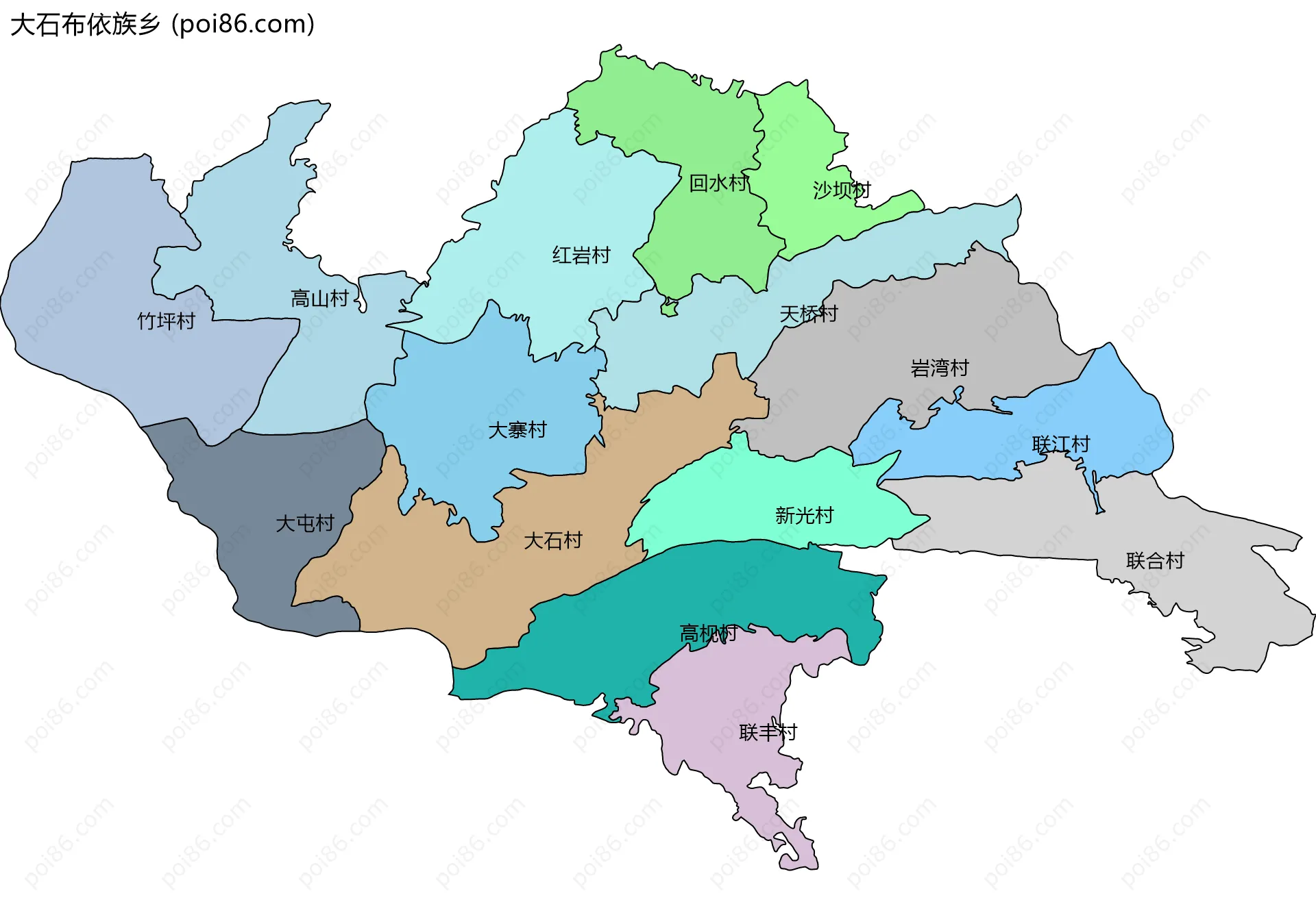 大石布依族乡边界地图(五级行政区划)