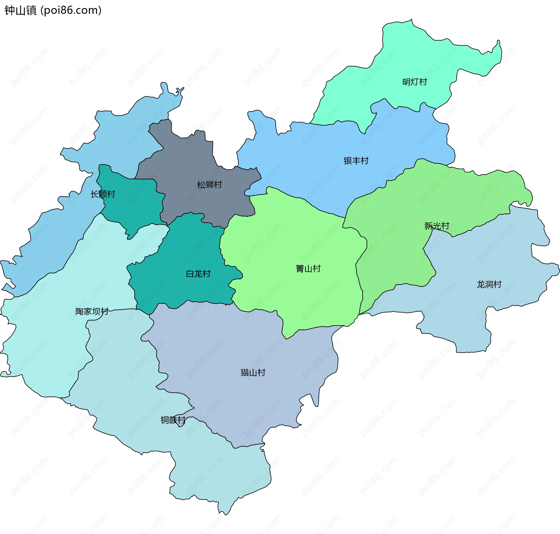 钟山镇边界地图(五级行政区划)