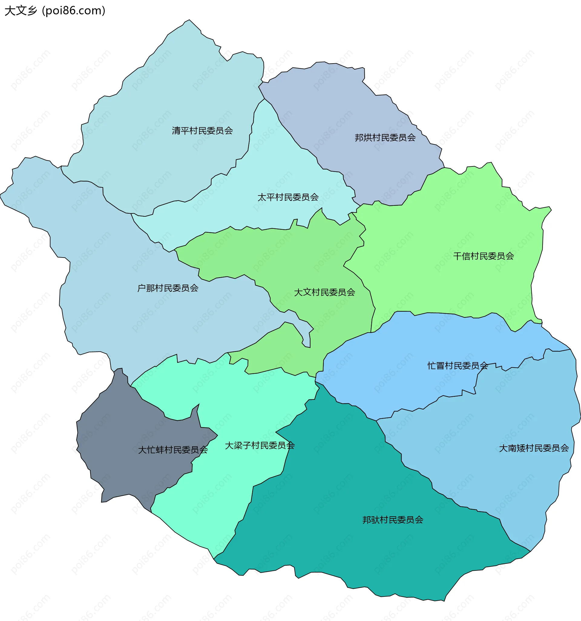 大文乡边界地图(五级行政区划)