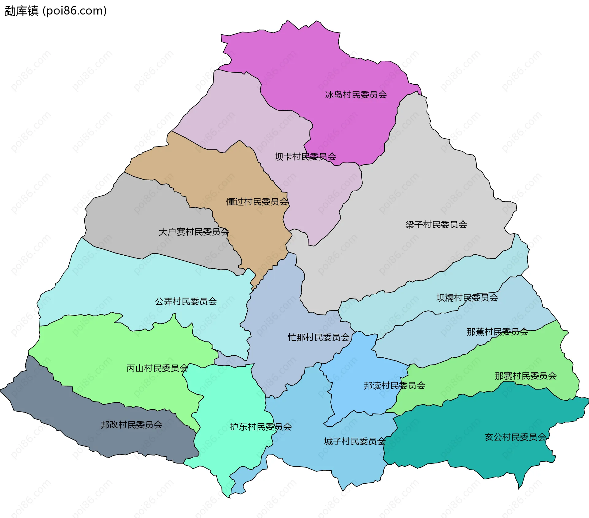 勐库镇边界地图(五级行政区划)