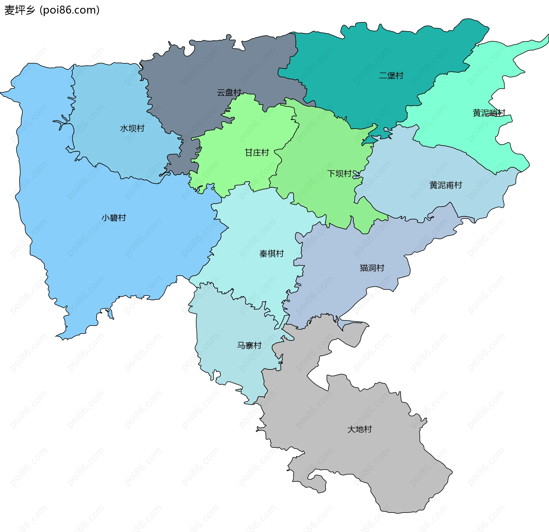 麦坪乡边界地图(五级行政区划)