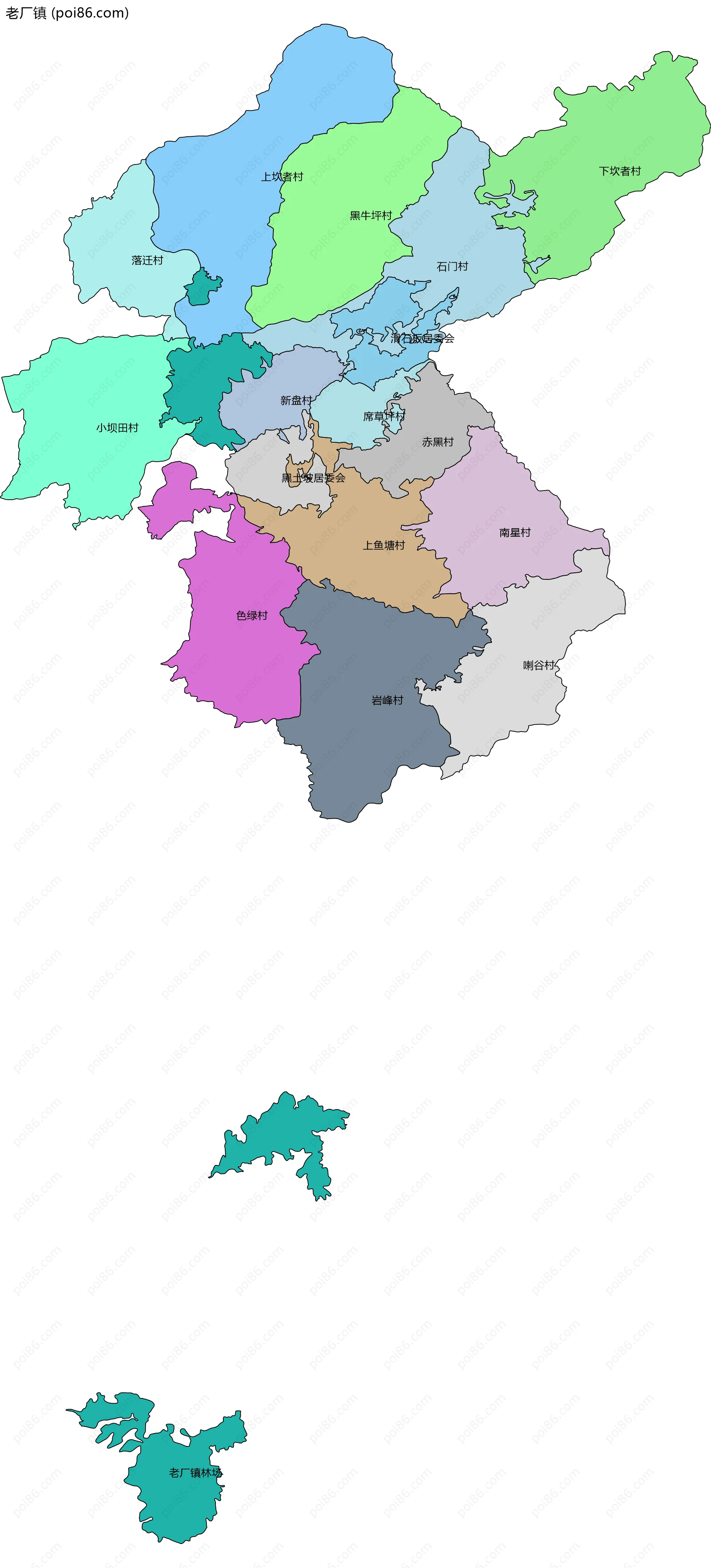 老厂镇边界地图(五级行政区划)