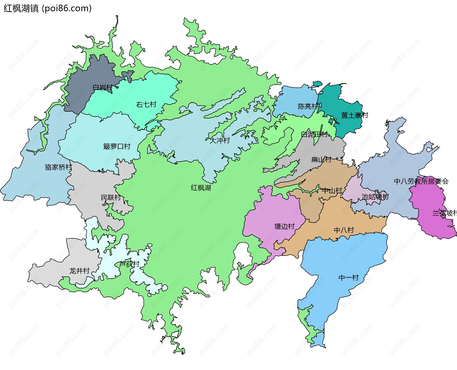 红枫湖镇边界地图(五级行政区划)