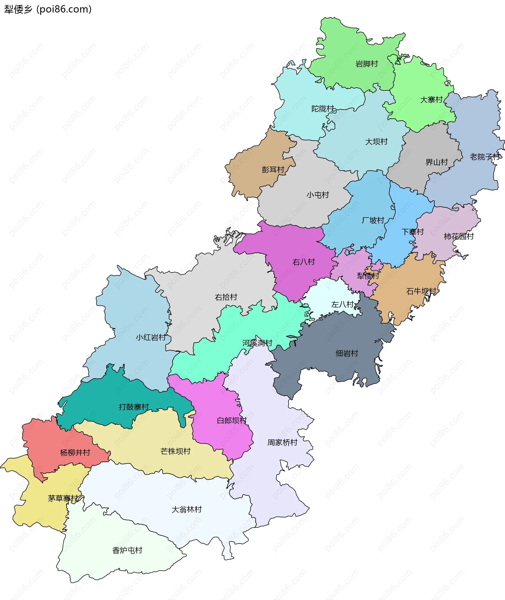 犁倭乡边界地图(五级行政区划)