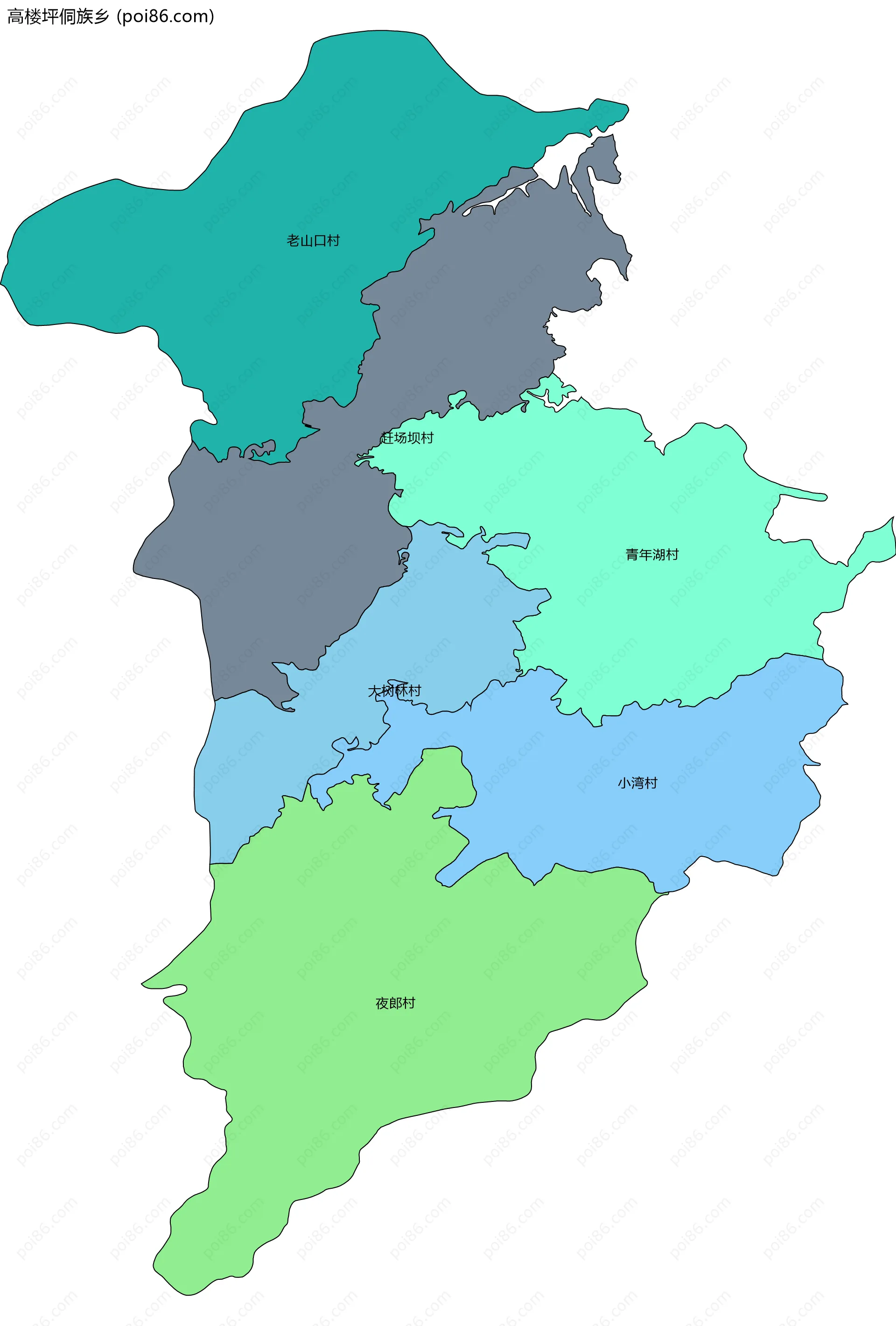 高楼坪侗族乡边界地图(五级行政区划)