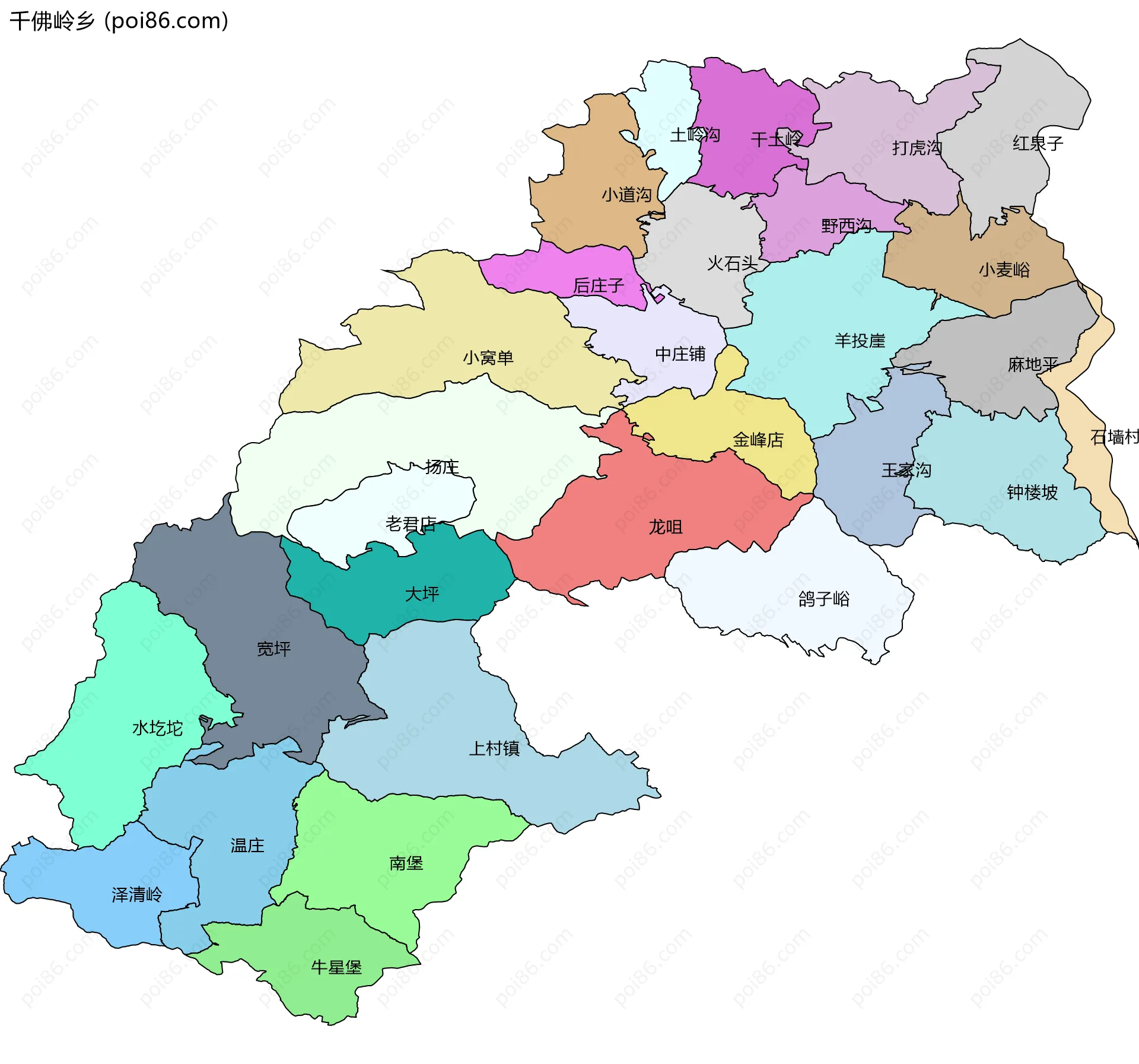 千佛岭乡边界地图(五级行政区划)