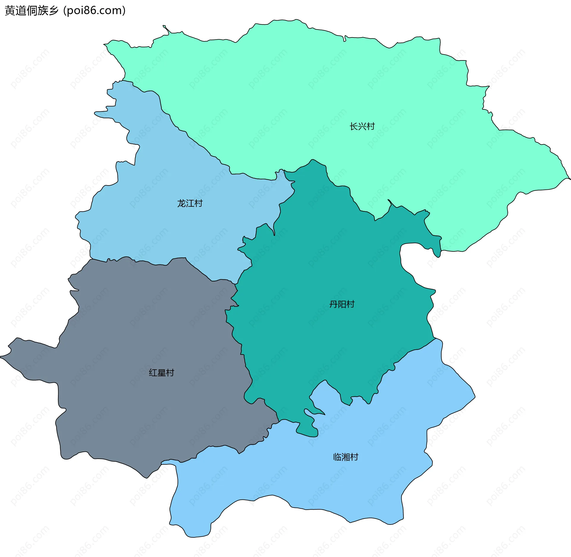 黄道侗族乡边界地图(五级行政区划)