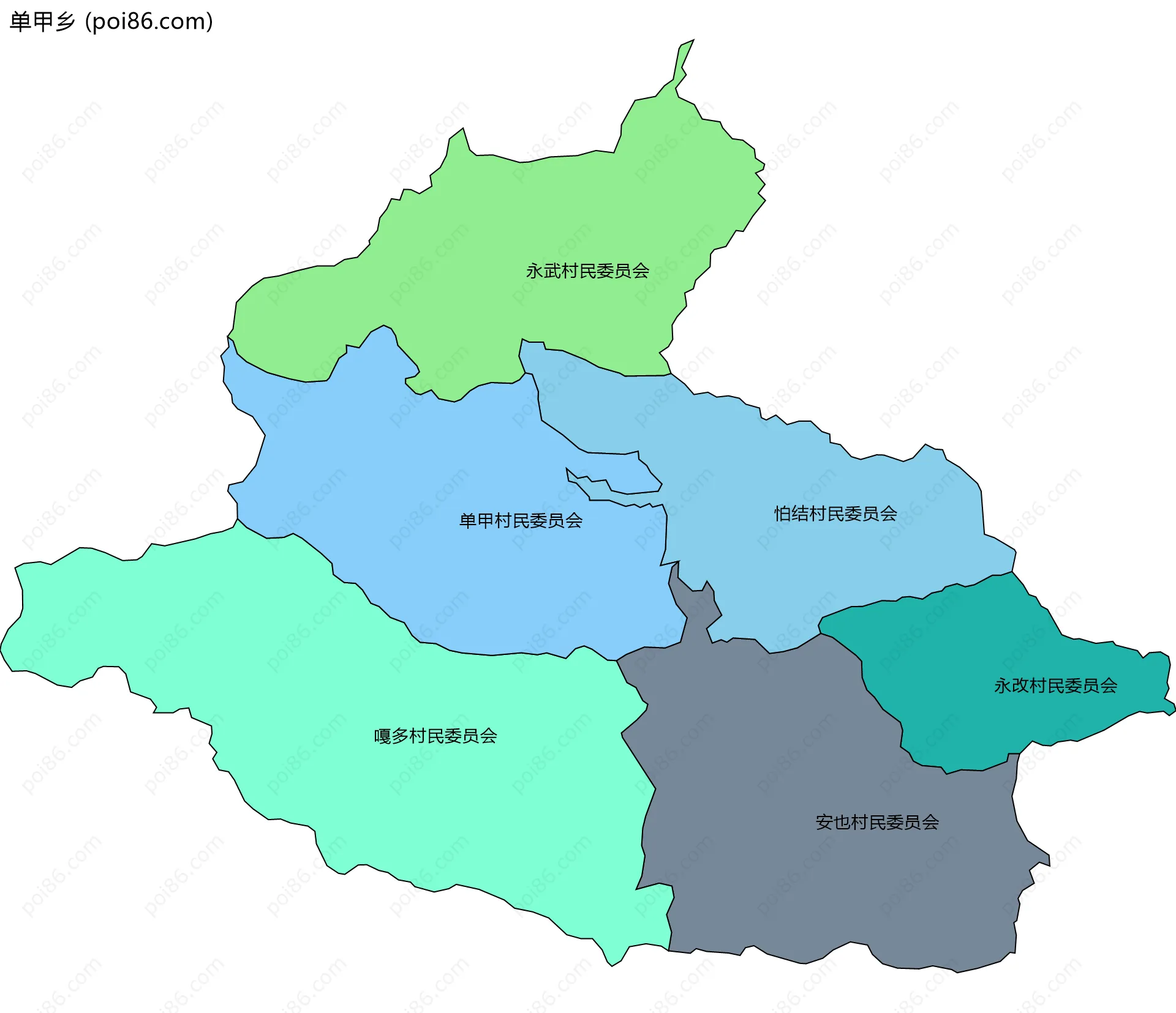 单甲乡边界地图(五级行政区划)