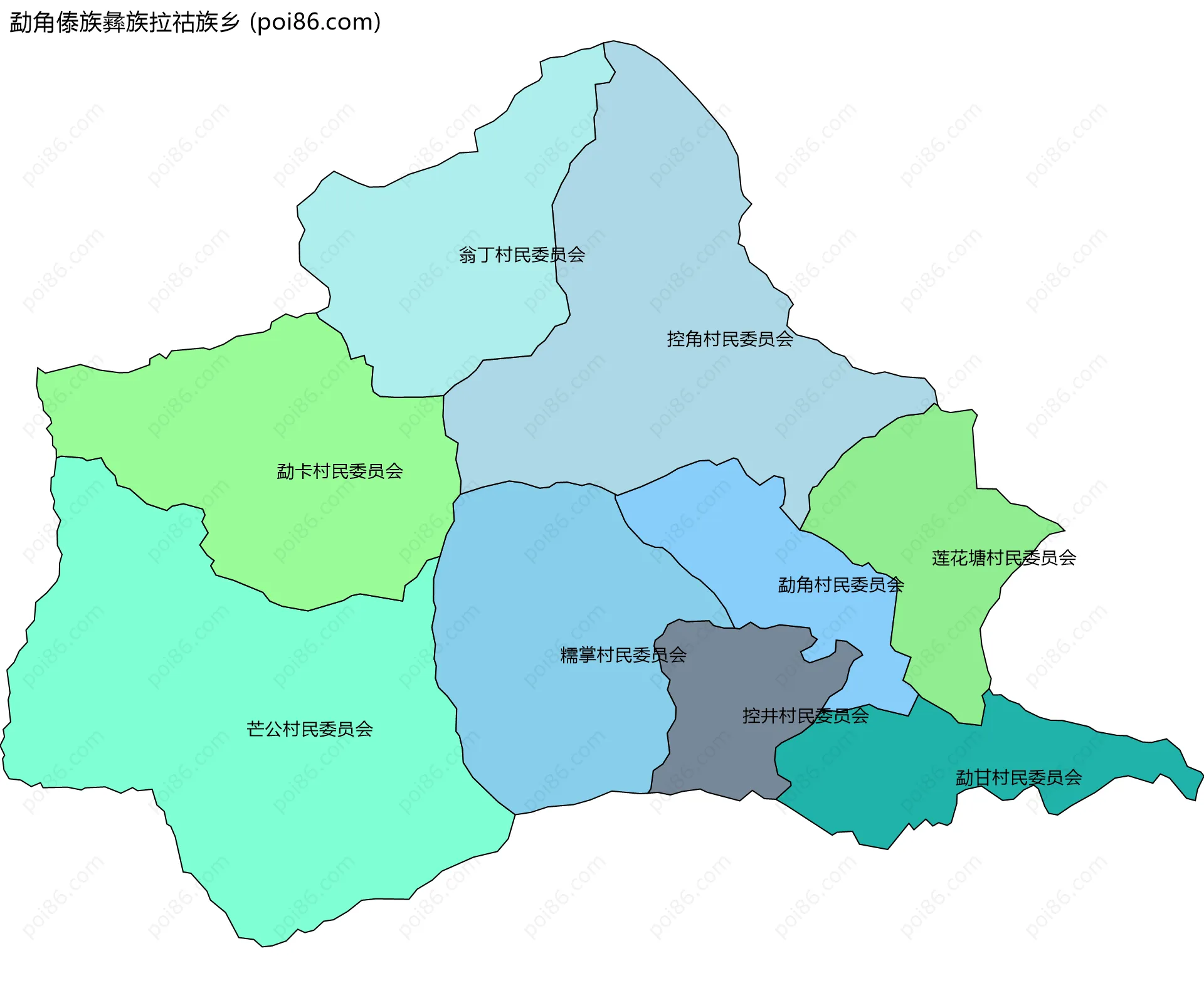 勐角傣族彝族拉祜族乡边界地图(五级行政区划)