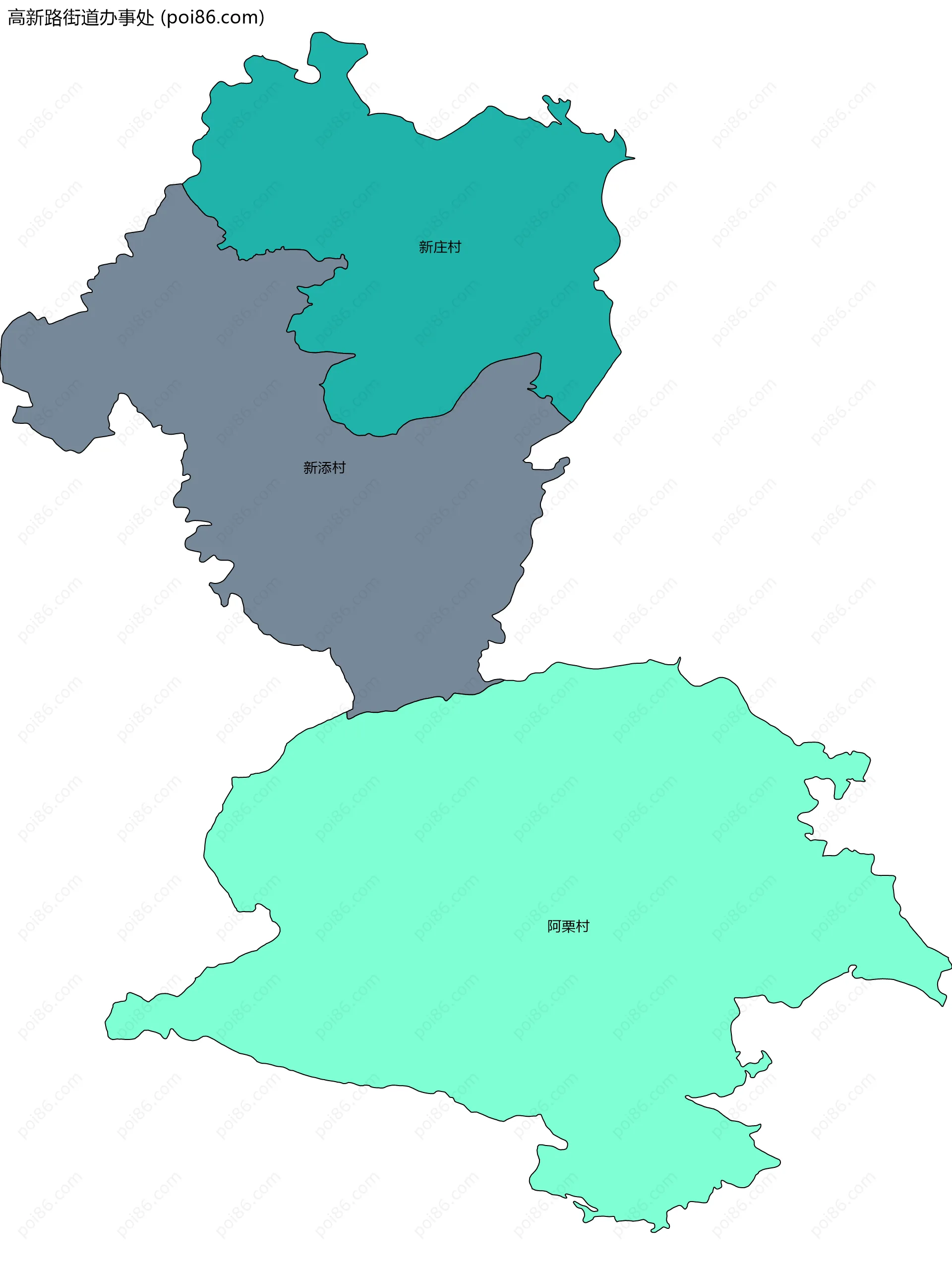 高新路街道办事处边界地图(五级行政区划)